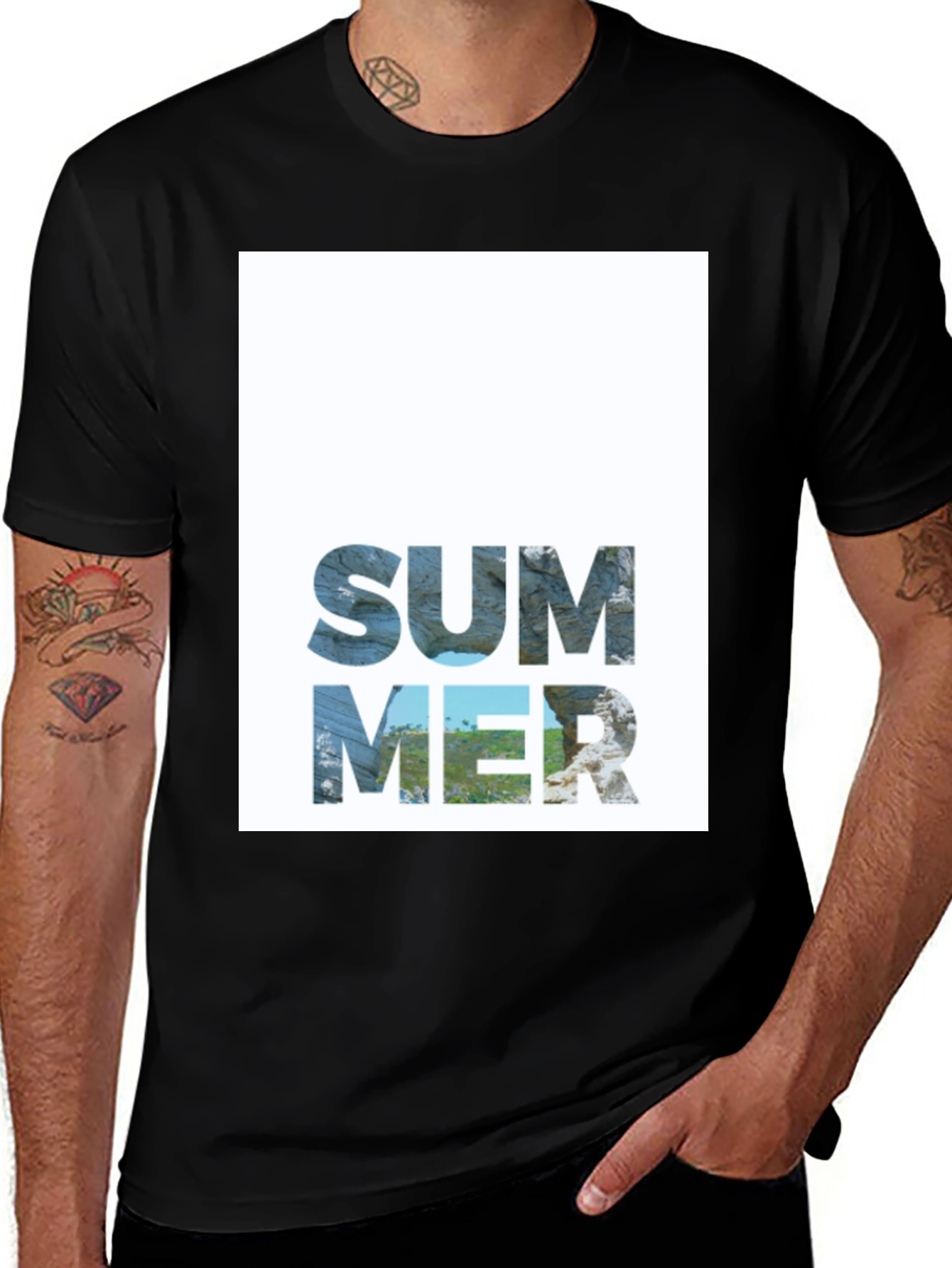 Variant 7 of Summer Vibes Graphic Tee - Black Crew Neck T-Shirt