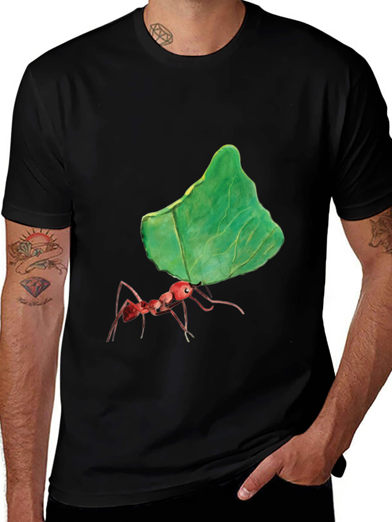 Variant 8 of Ant Carrying Leaf Graphic Tee - Black