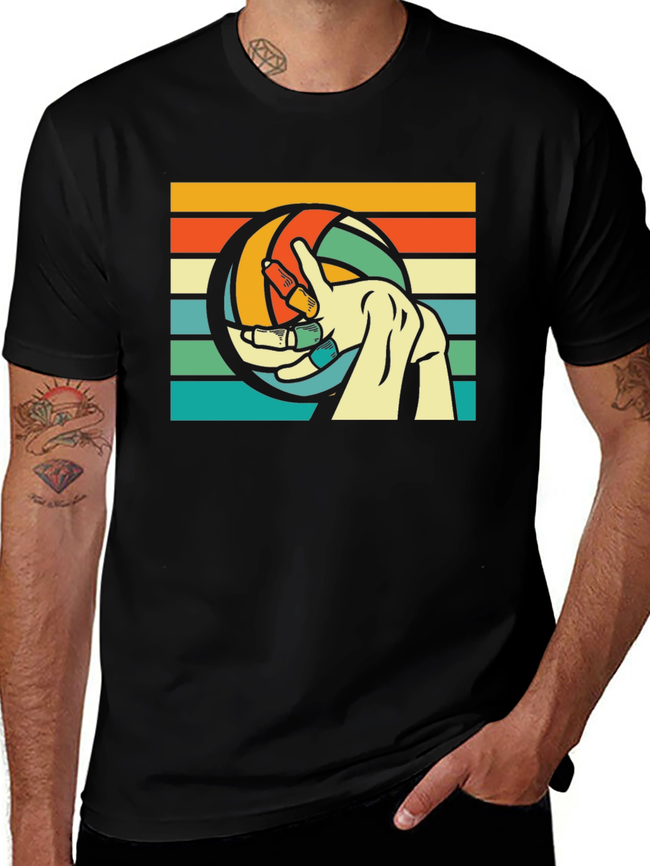 Variant 22 of Retro Volleyball Hand T-Shirt