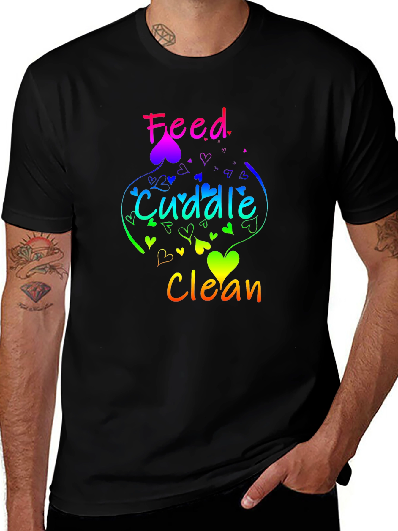 Feed Cuddle Clean Rainbow Heart T-Shirt