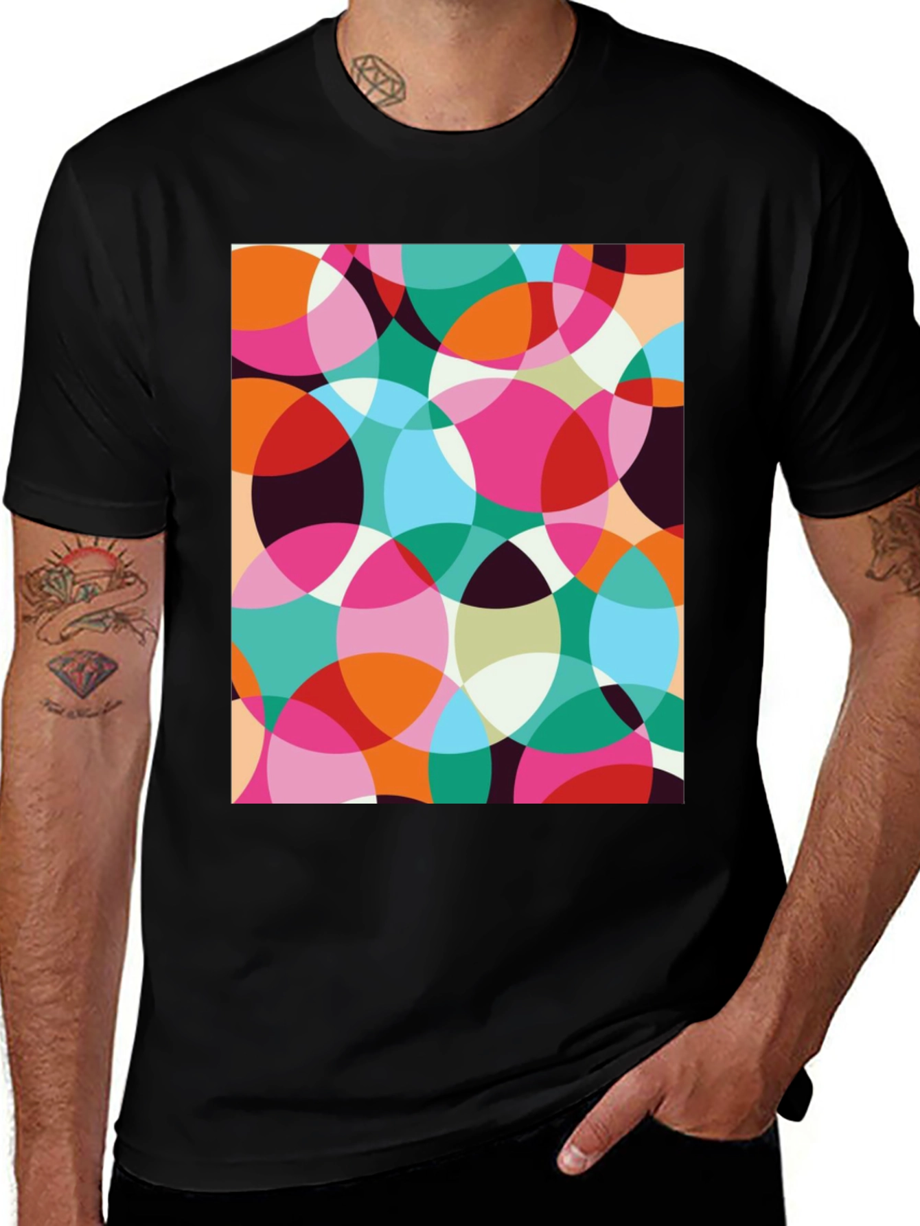 Abstract Circle Graphic Print Black T-Shirt