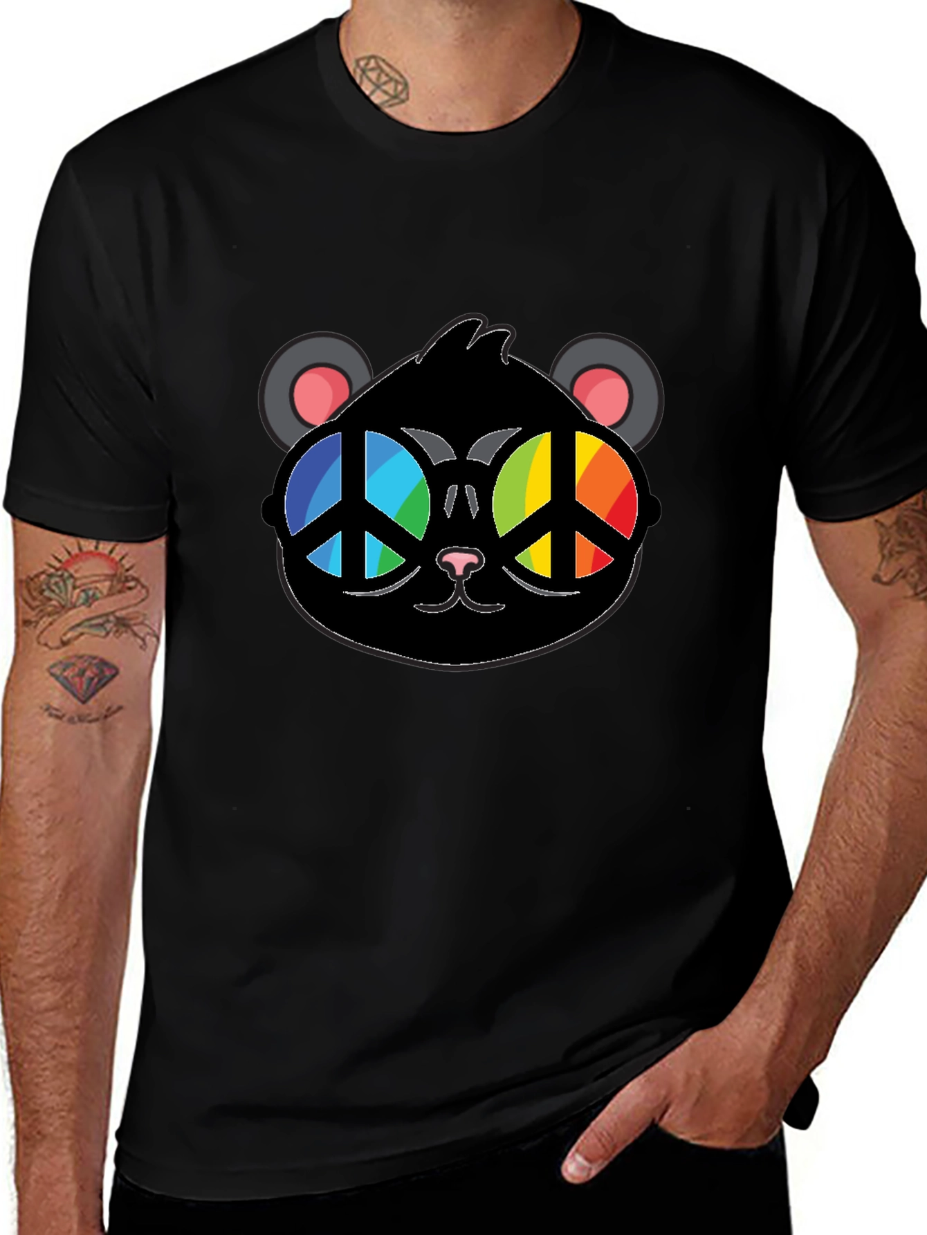 Black Cool Cat Peace Sign Glasses T-Shirt main image