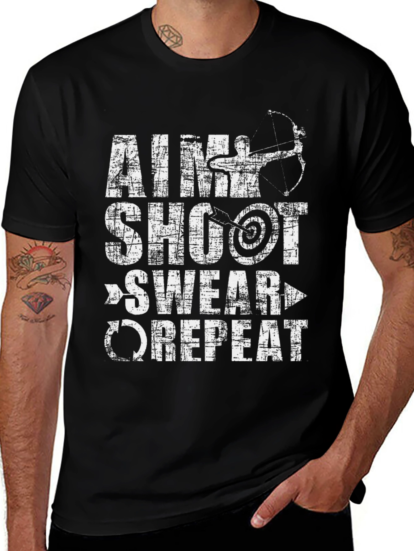 Variant 5 of Archery Aim Shoot Swear Repeat Graphic Tee