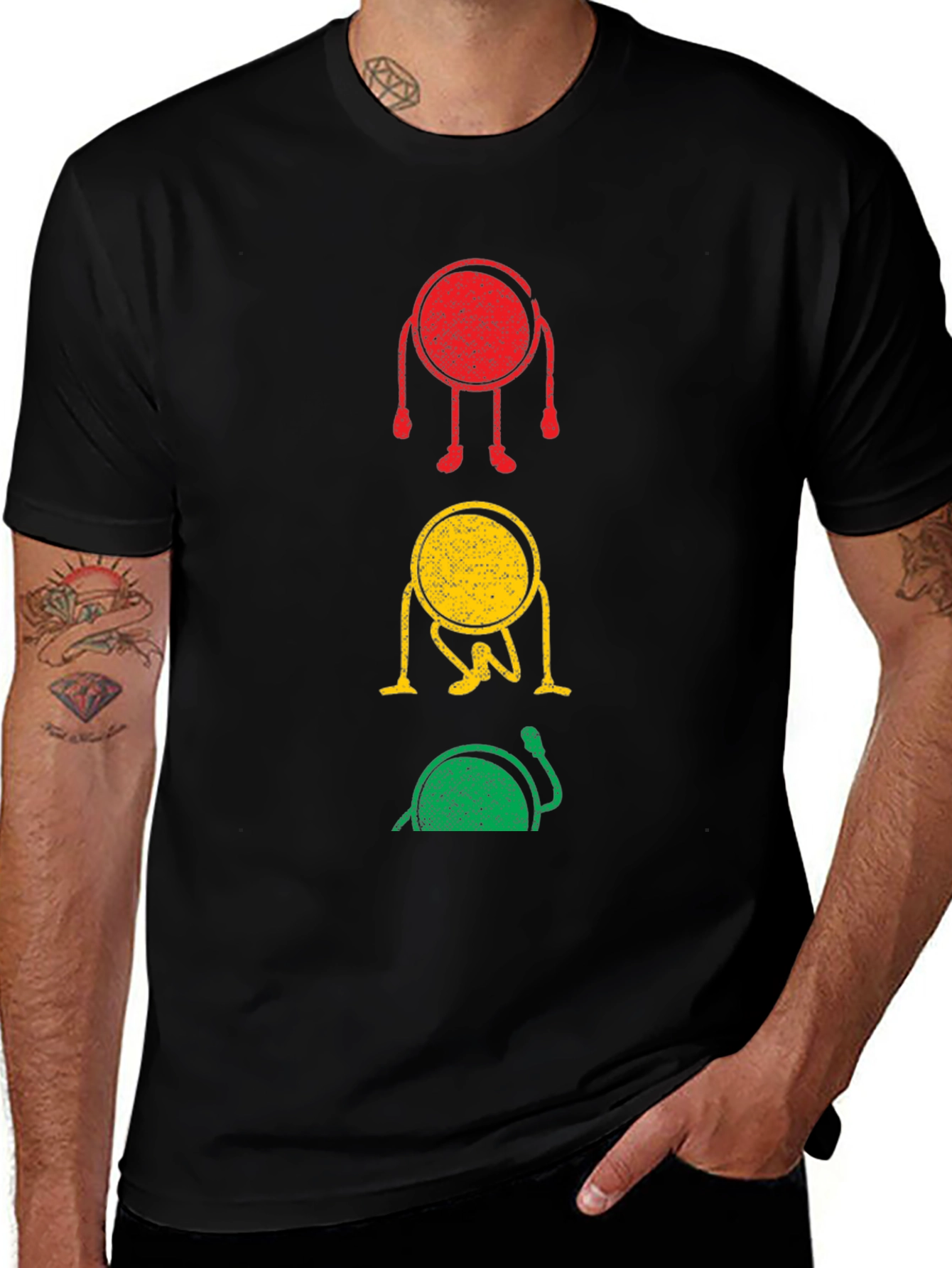Funny Traffic Light Graphic Tee - Black
