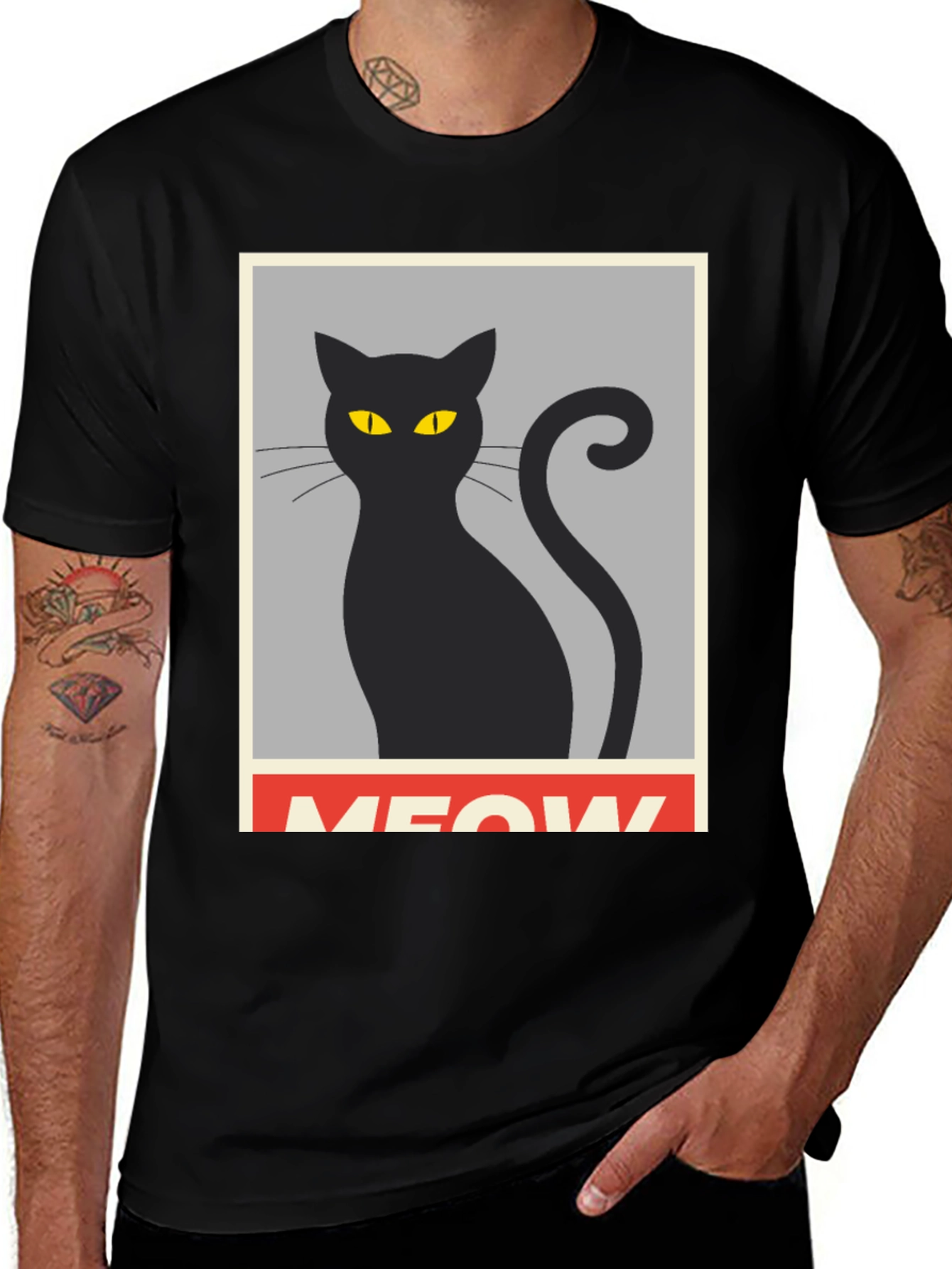 Variant 15 of Cool Cat Tee: Black Cat MEOW Graphic Print