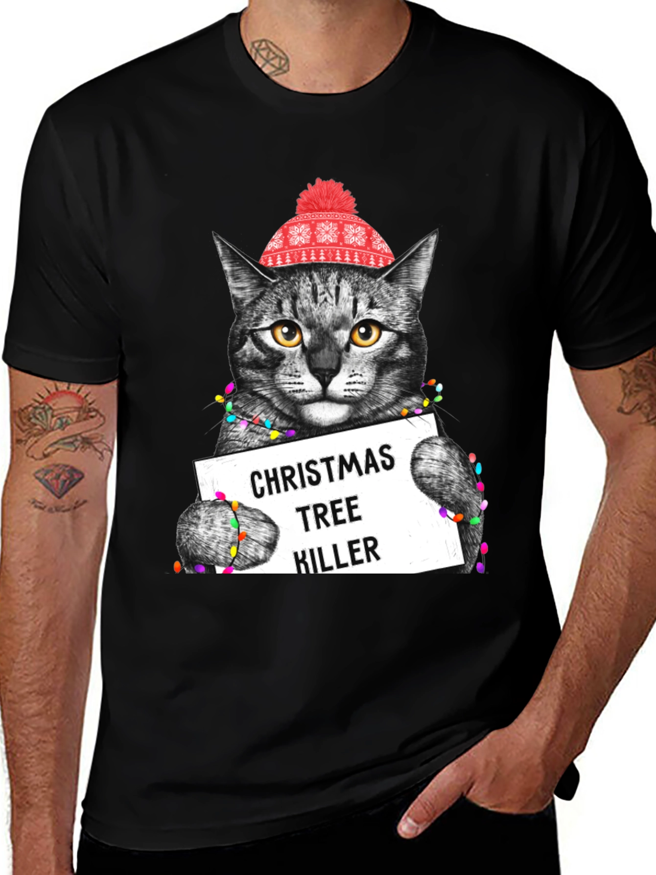 Variant 13 of Christmas Tree Killer Cat T-Shirt