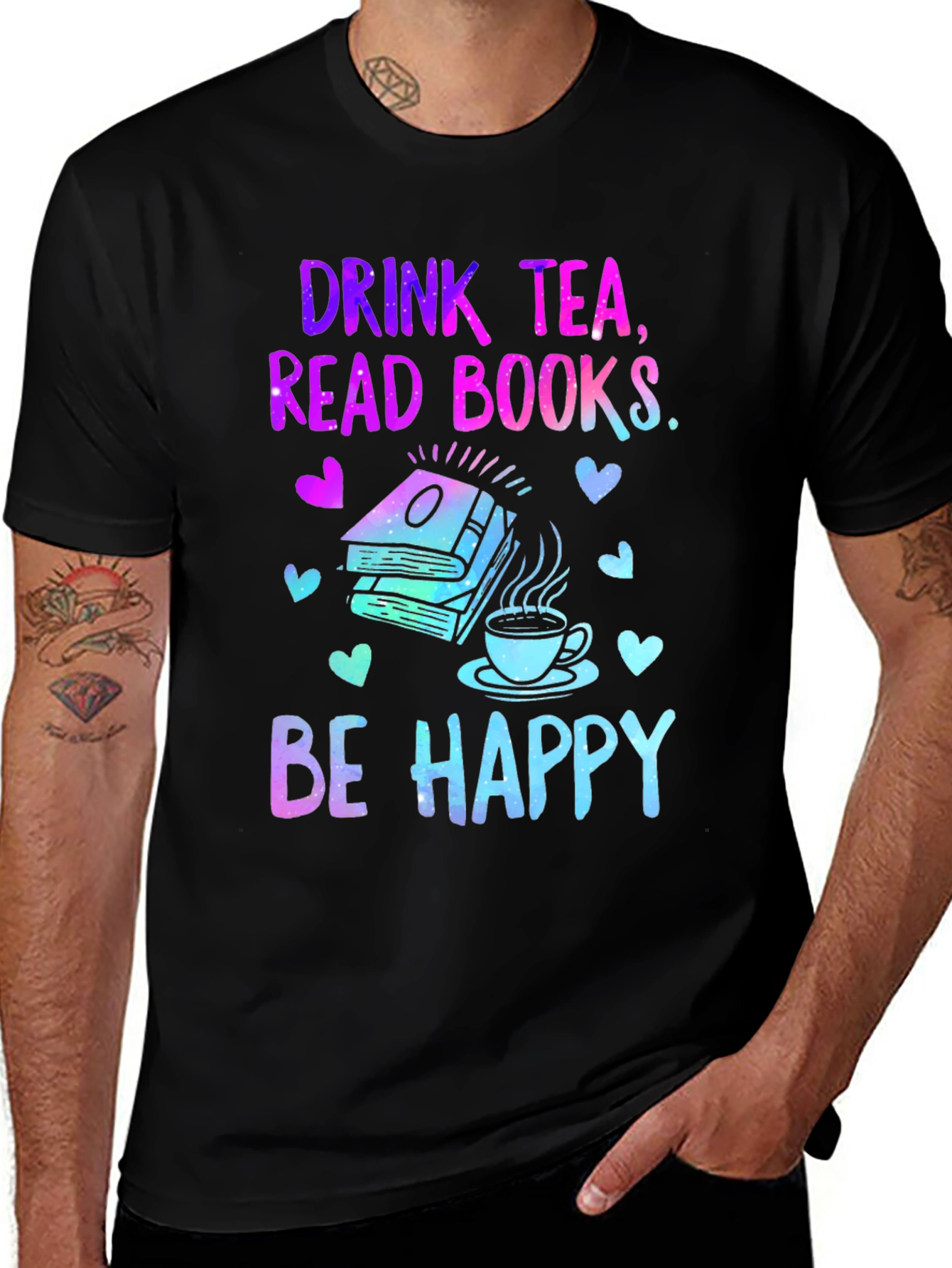 Variant 23 of Drink Tea Read Books Be Happy Graphic T-Shirt