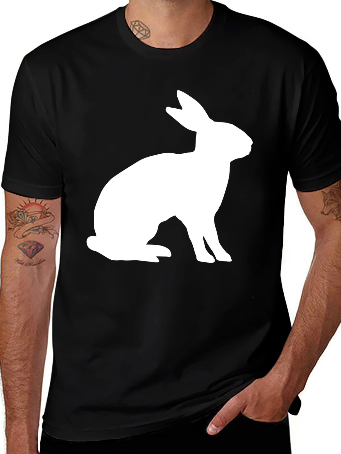 Variant 15 of Rabbit Graphic Tee - Black Cotton Blend Casual Shirt
