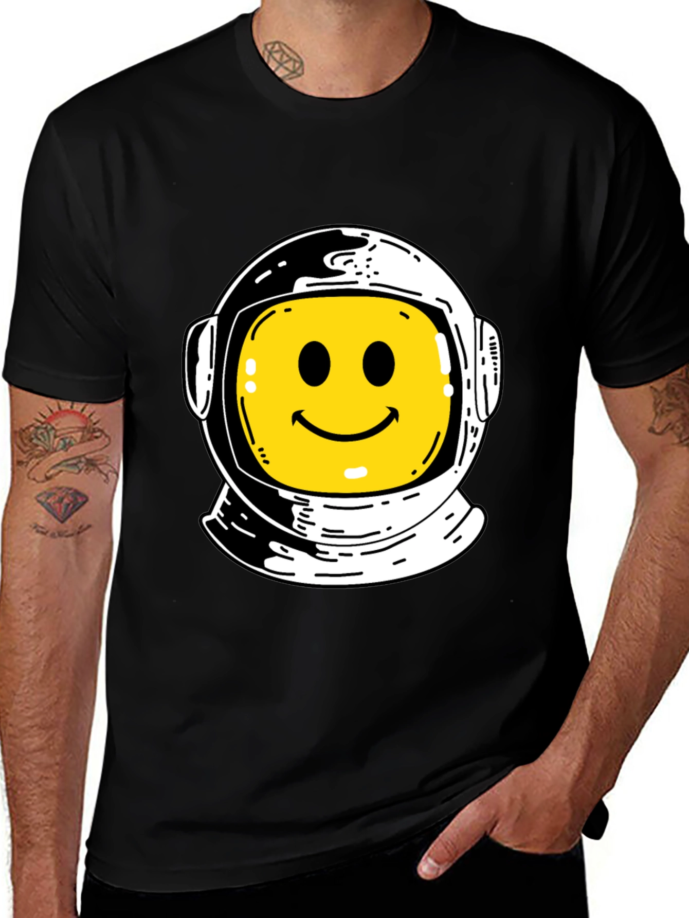 Variant 7 of Smiley Astronaut Graphic Tee - Black Casual T-Shirt