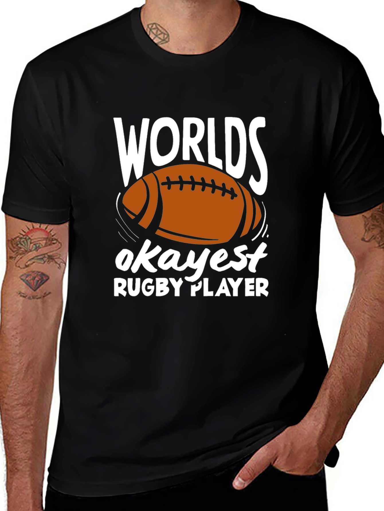 Variant 27 of World's Okayest Rugby Player Black Graphic T-Shirt