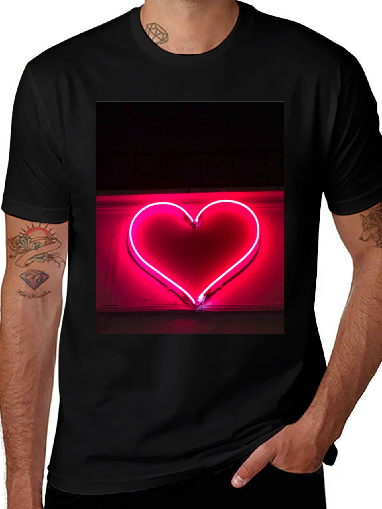 Variant 28 of Neon Heart Graphic Tee - Black Cotton T-Shirt