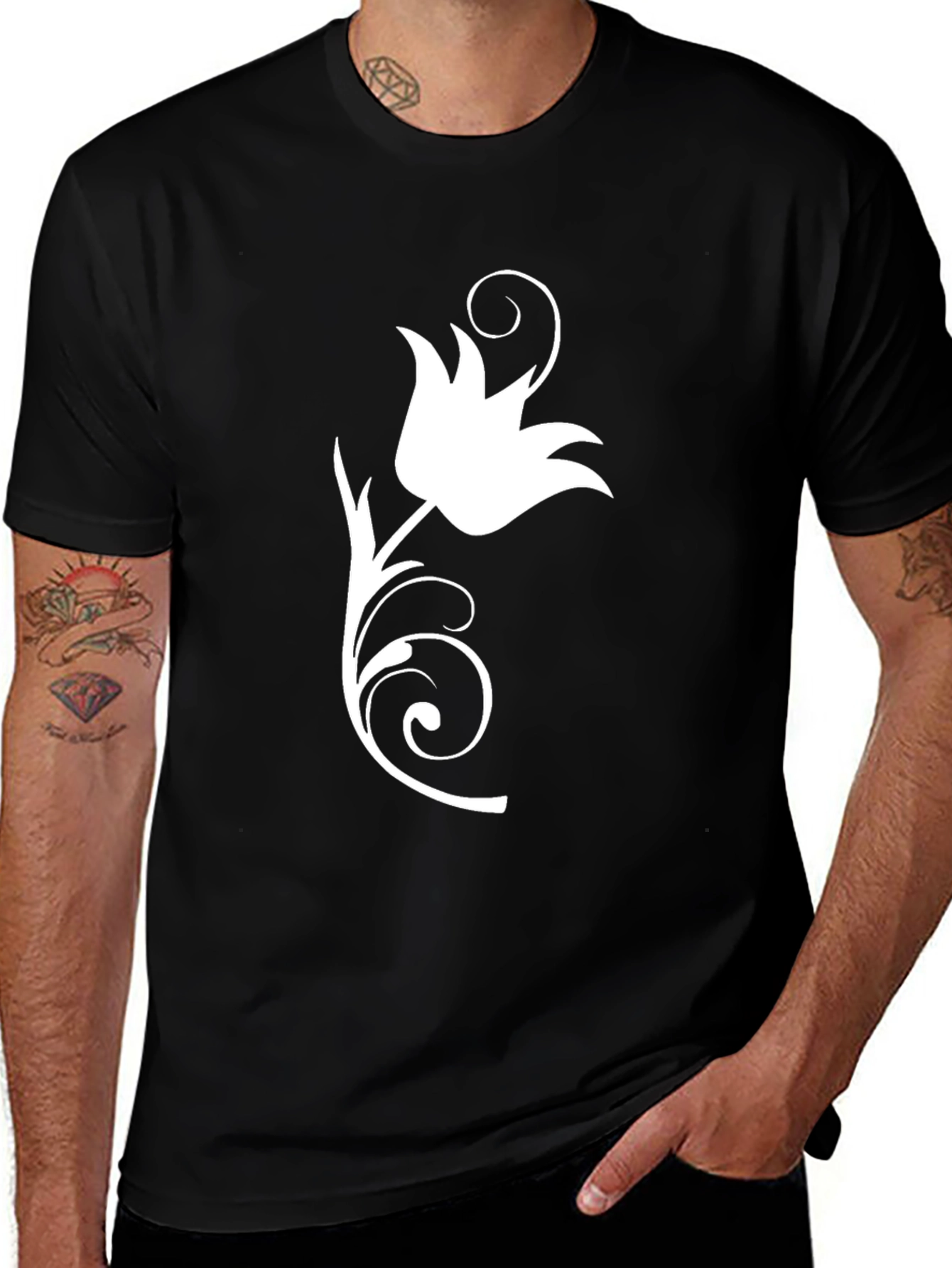Variant 14 of Elegant Black T-Shirt with Floral Design