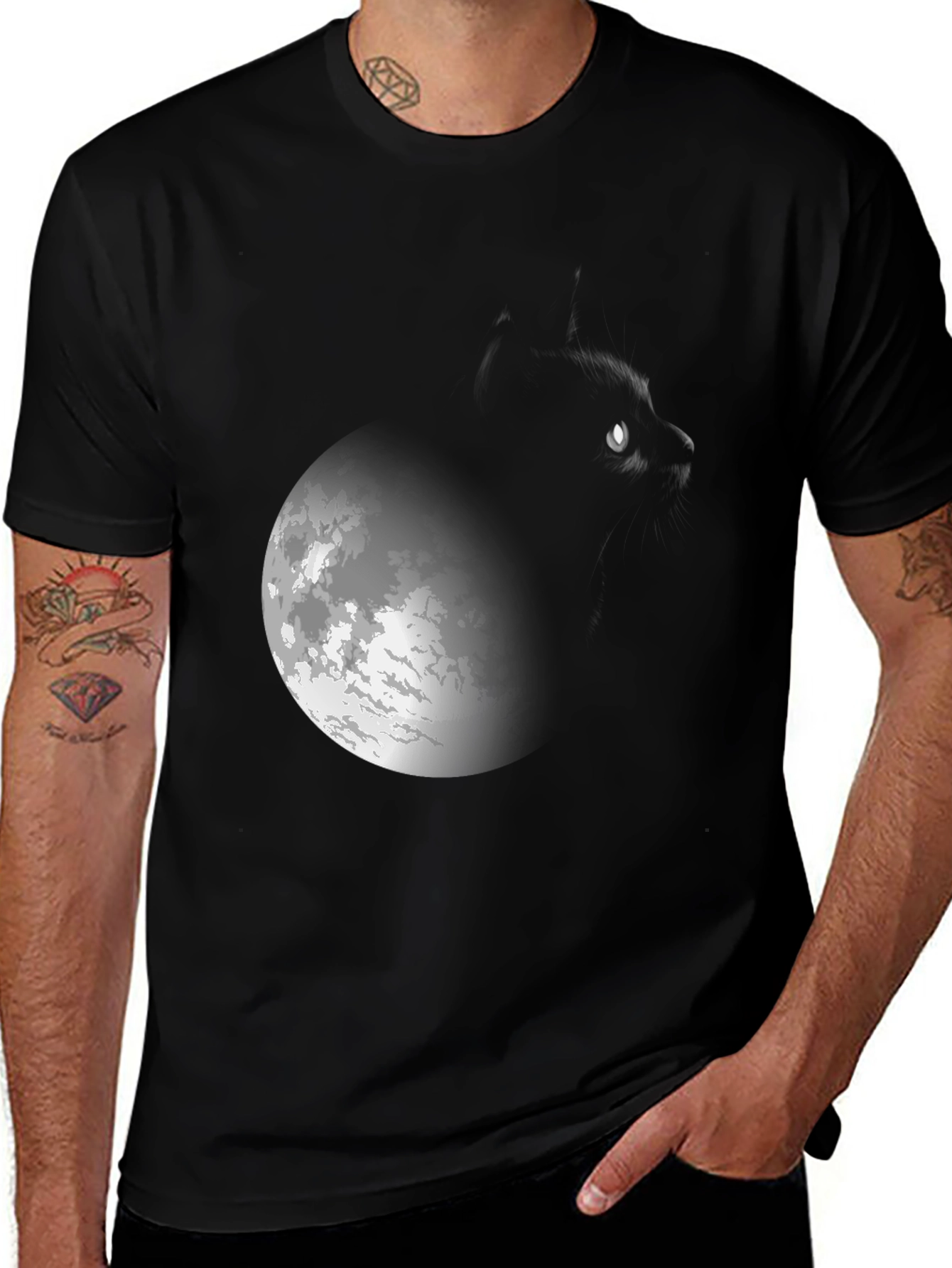 Variant 11 of Moon Cat Graphic Tee - Men's Black T-Shirt