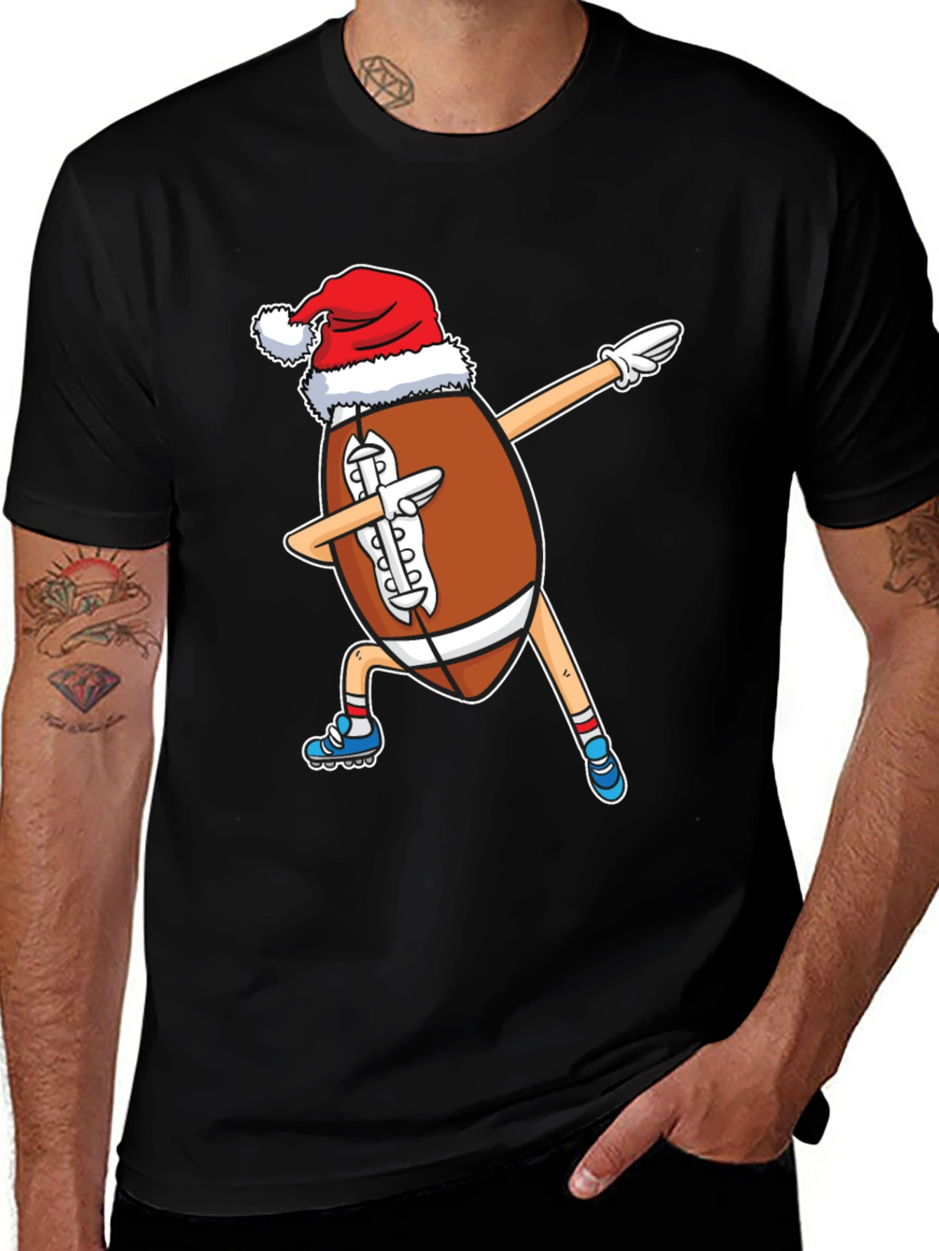 Variant 10 of Festive Football Dabbing Santa Hat T-Shirt