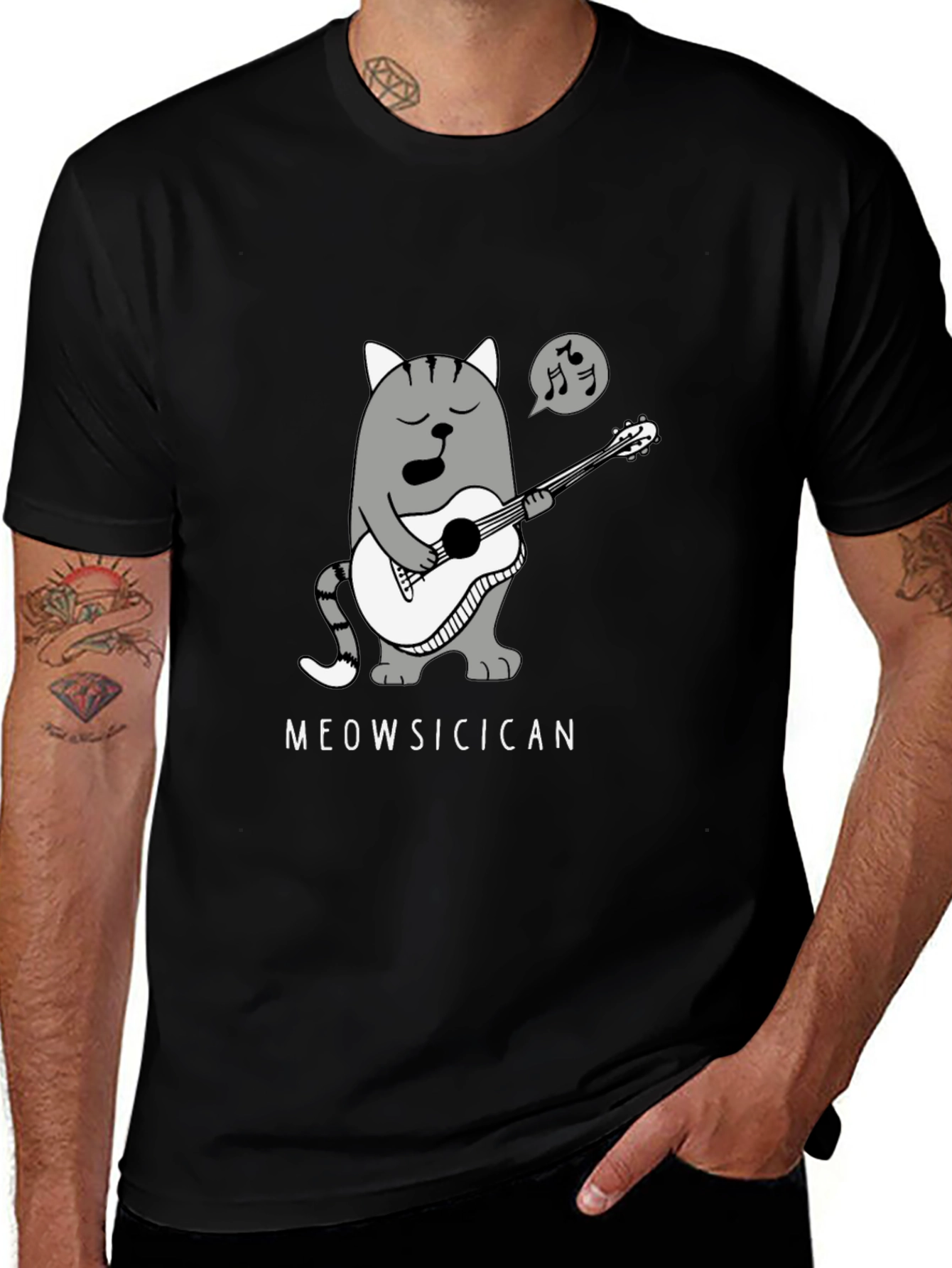 Black Meowsicican Cat Graphic T-Shirt - Black main image
