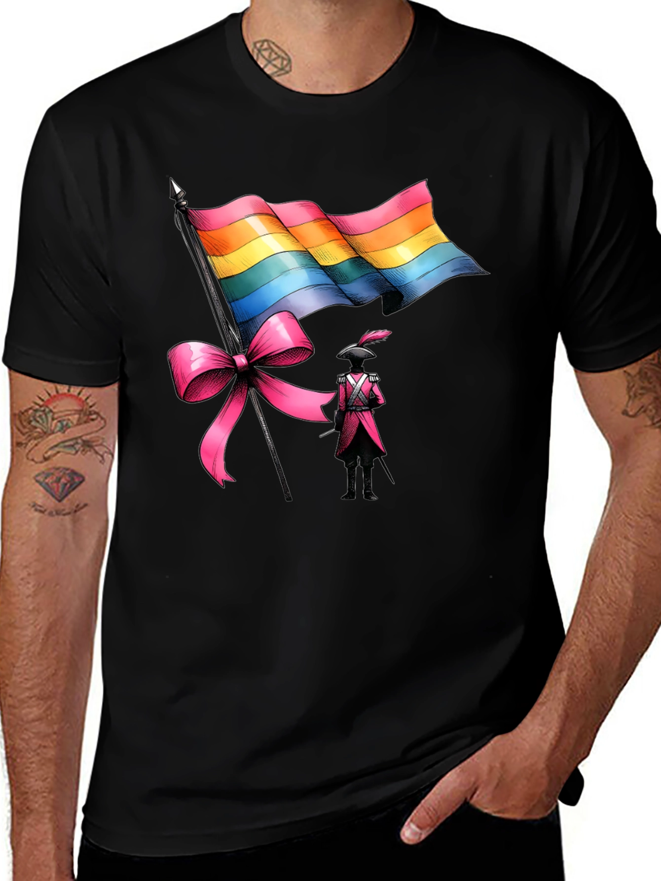 LGBTQ+ Pride T-Shirt with Flag and Soldier Design