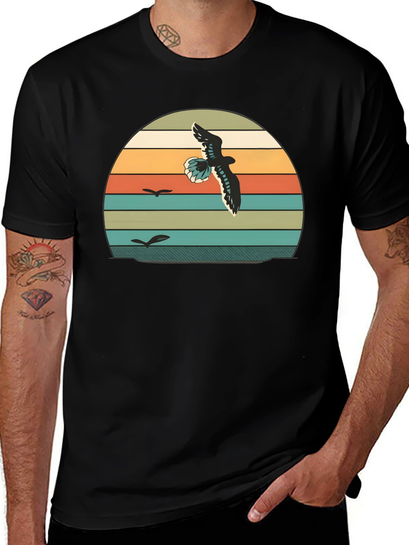 Variant 4 of Retro Sunset Bird Graphic T-Shirt