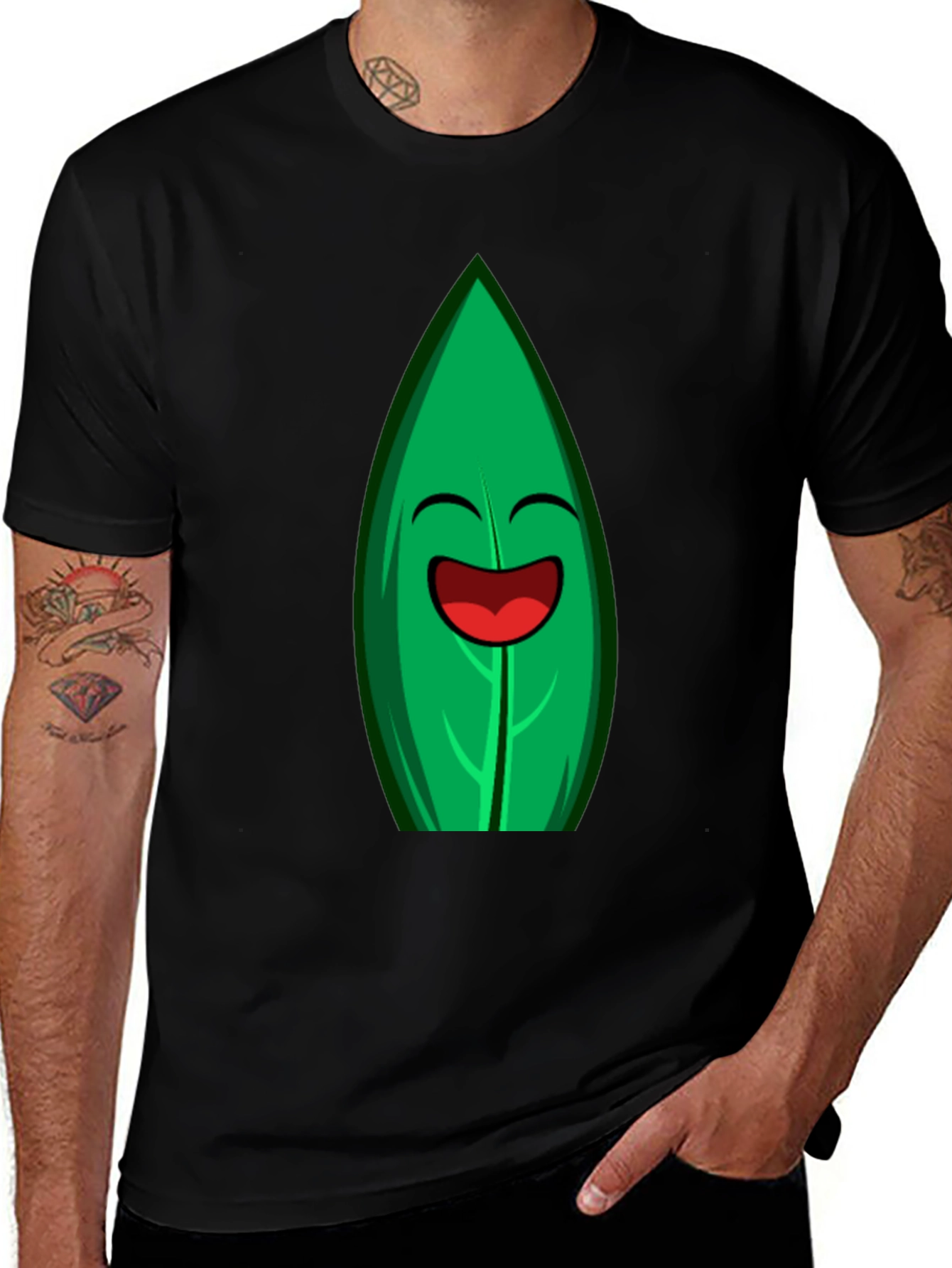 Variant 7 of Smiling Leaf Graphic Tee - Black Cotton T-Shirt