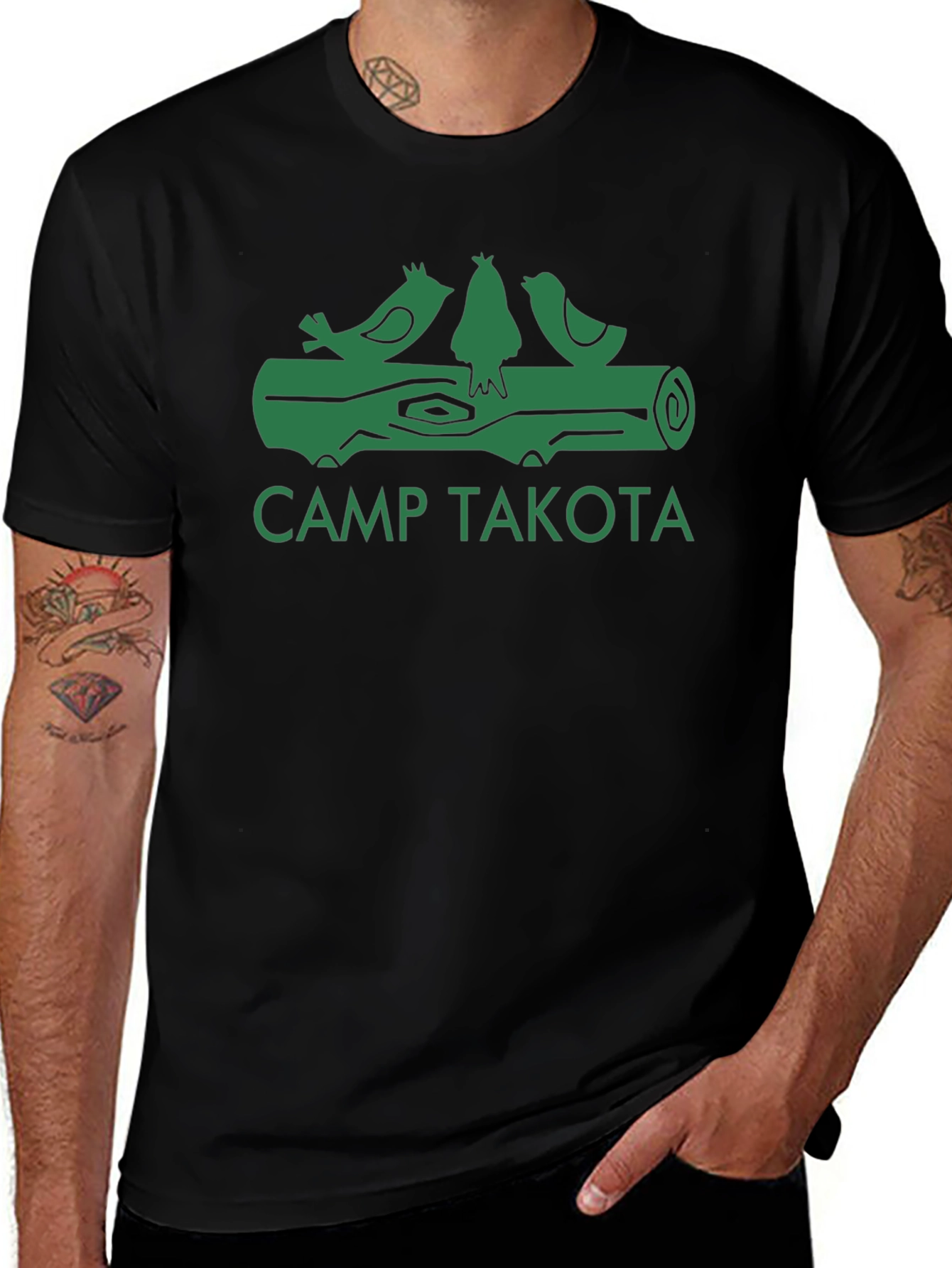 Variant 3 of Camp Takota Birds on Log Black T-Shirt