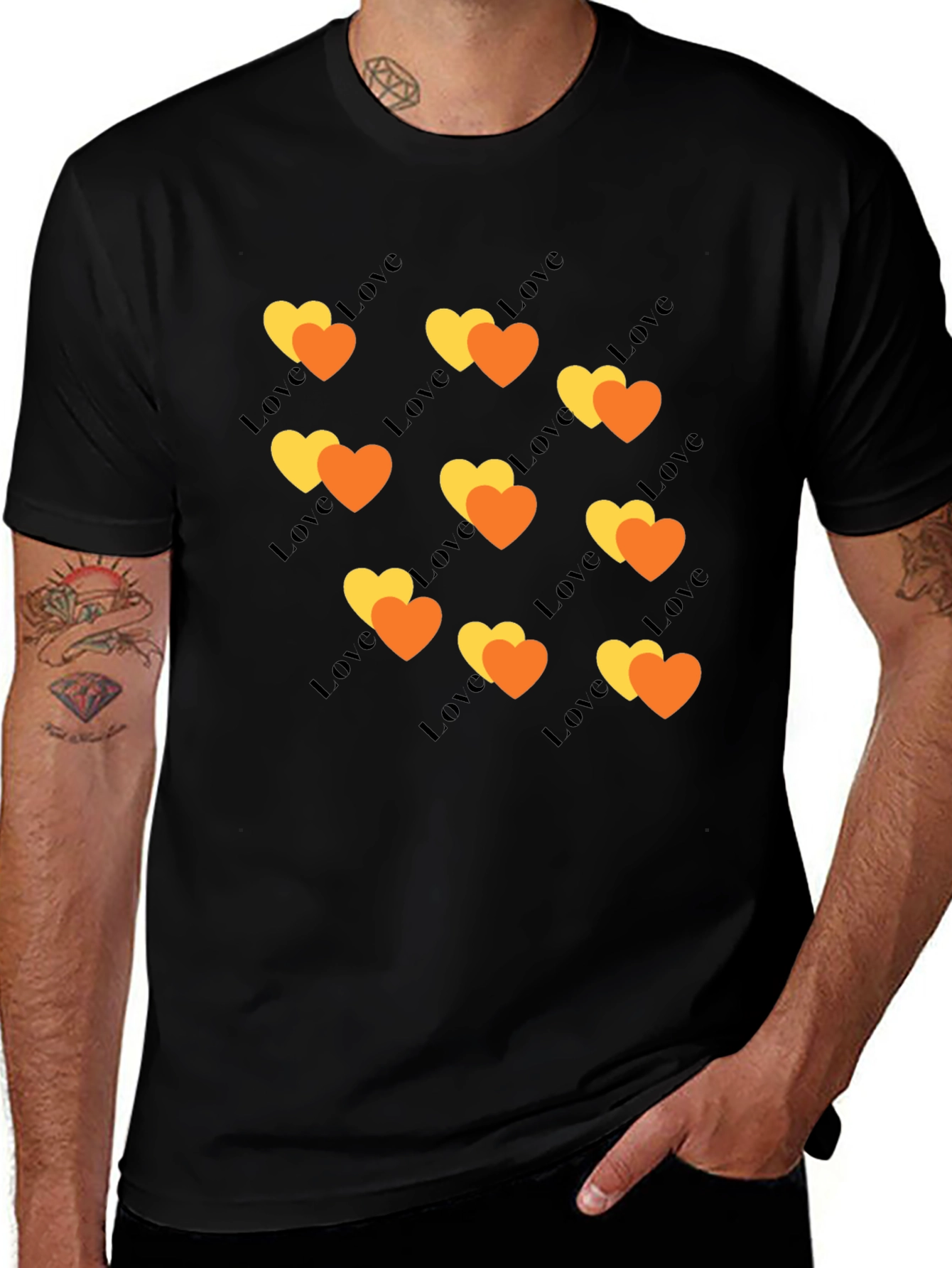 Variant 10 of Love Heart Pattern Black Tee