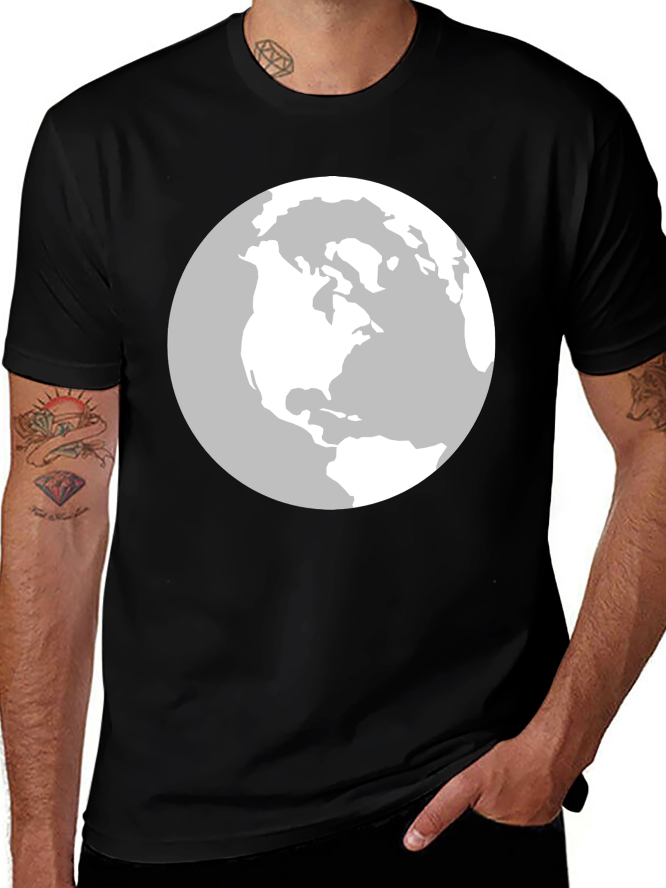 Earth Graphic Tee - Black Cotton Blend Shirt