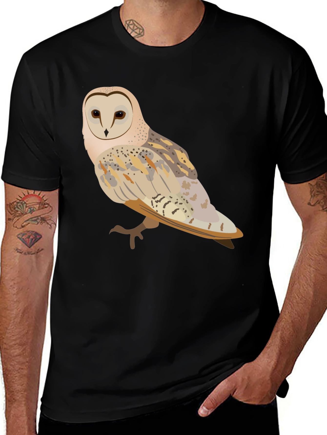 Variant 6 of Barn Owl Graphic Tee - Men's Black T-Shirt