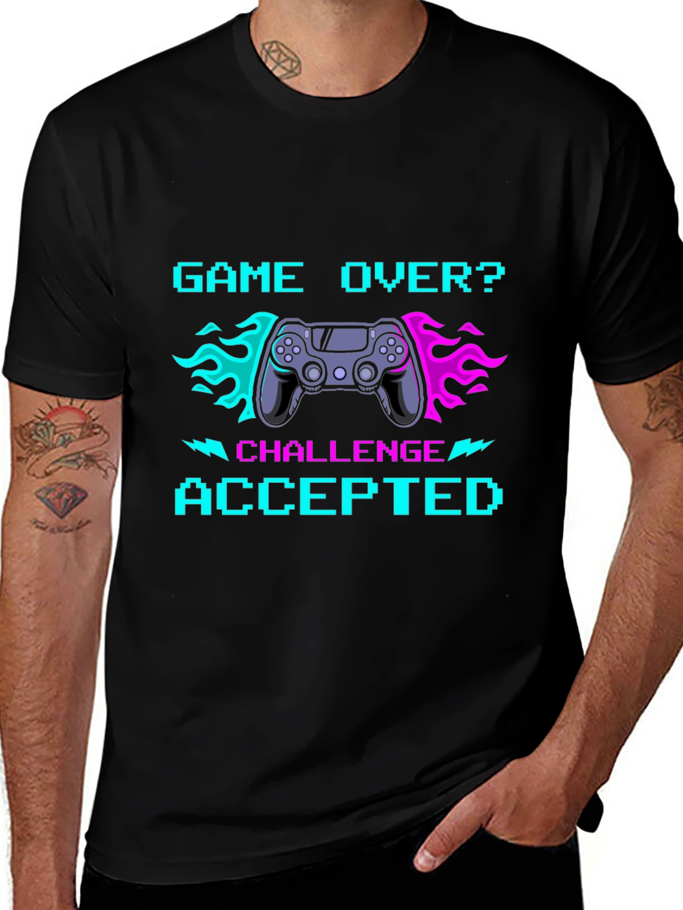 Black Game Over Challenge Accepted Graphic Tee - Gamer T-Shirt main image