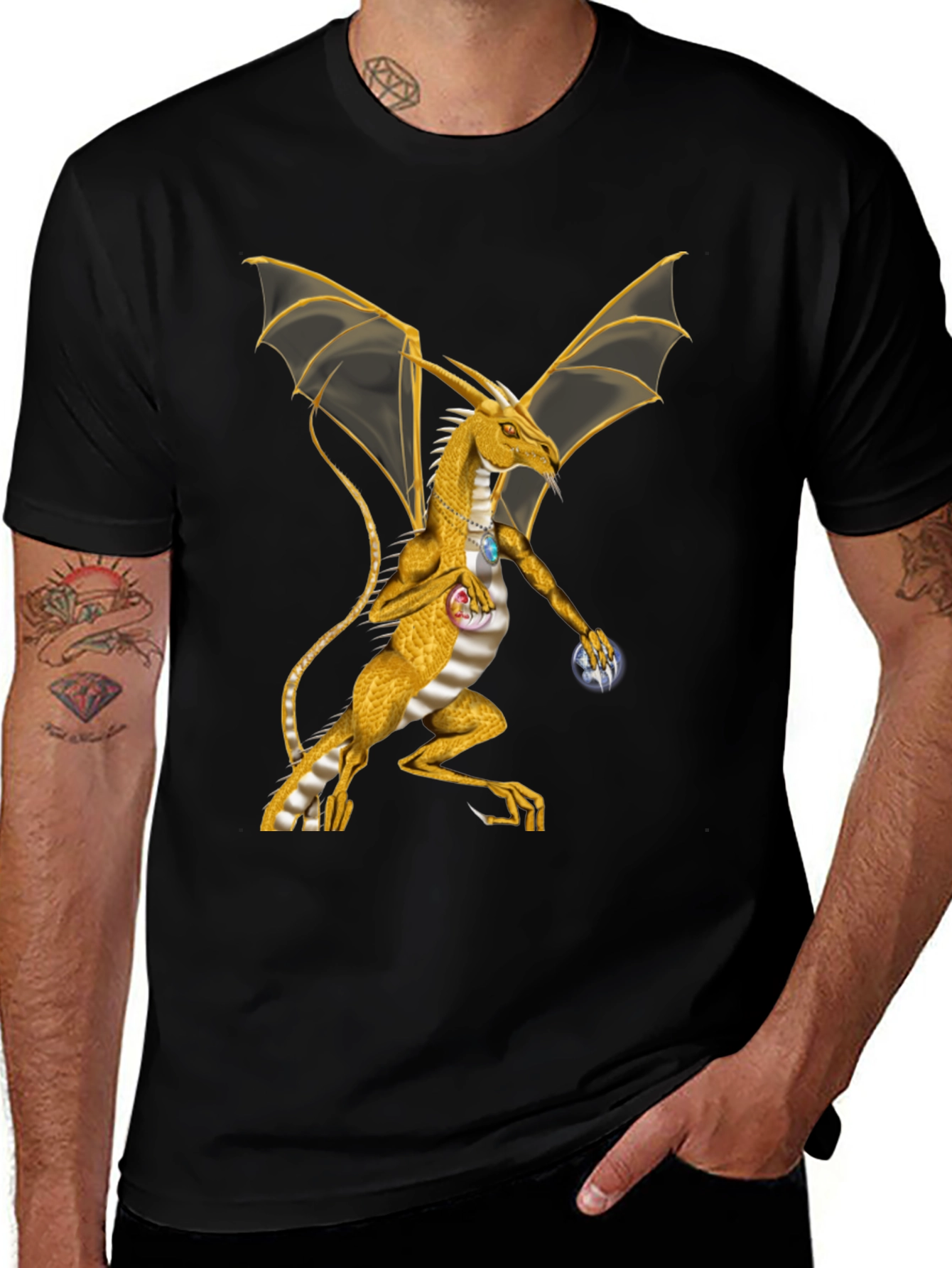Variant 16 of Dragon Graphic Tee - Black Cotton Blend Shirt