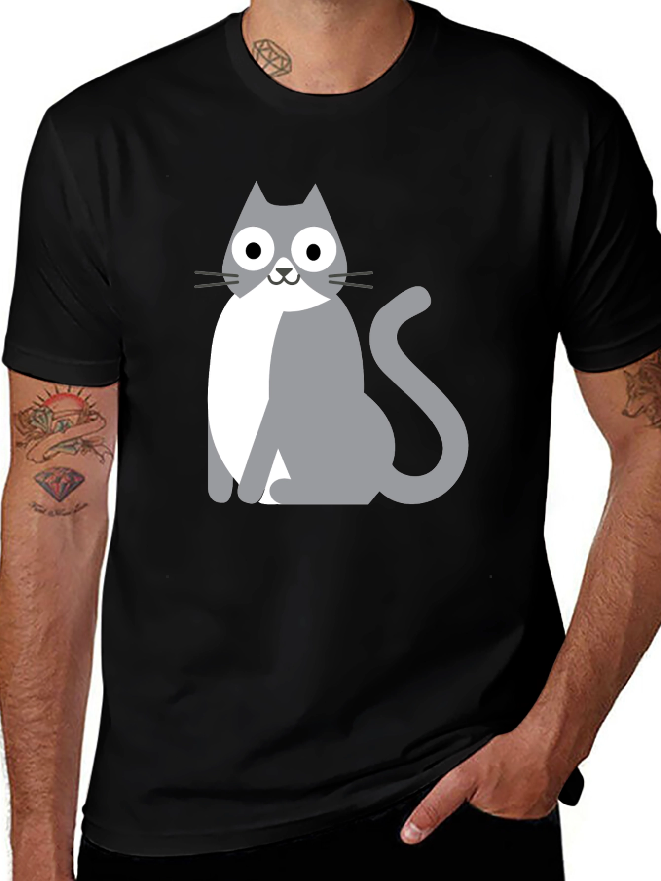 Variant 28 of Cartoon Cat Graphic Tee - Unisex Black T-Shirt