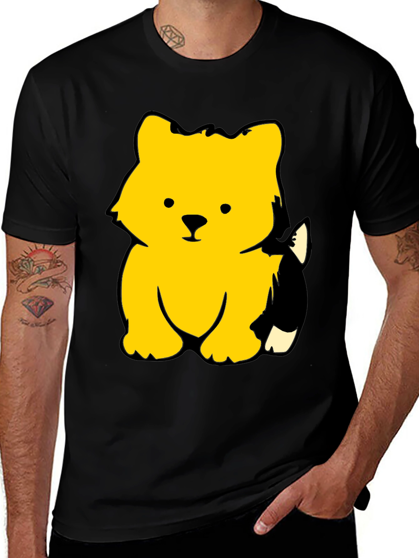 Variant 21 of Cute Yellow Cartoon Dog Graphic Black T-Shirt