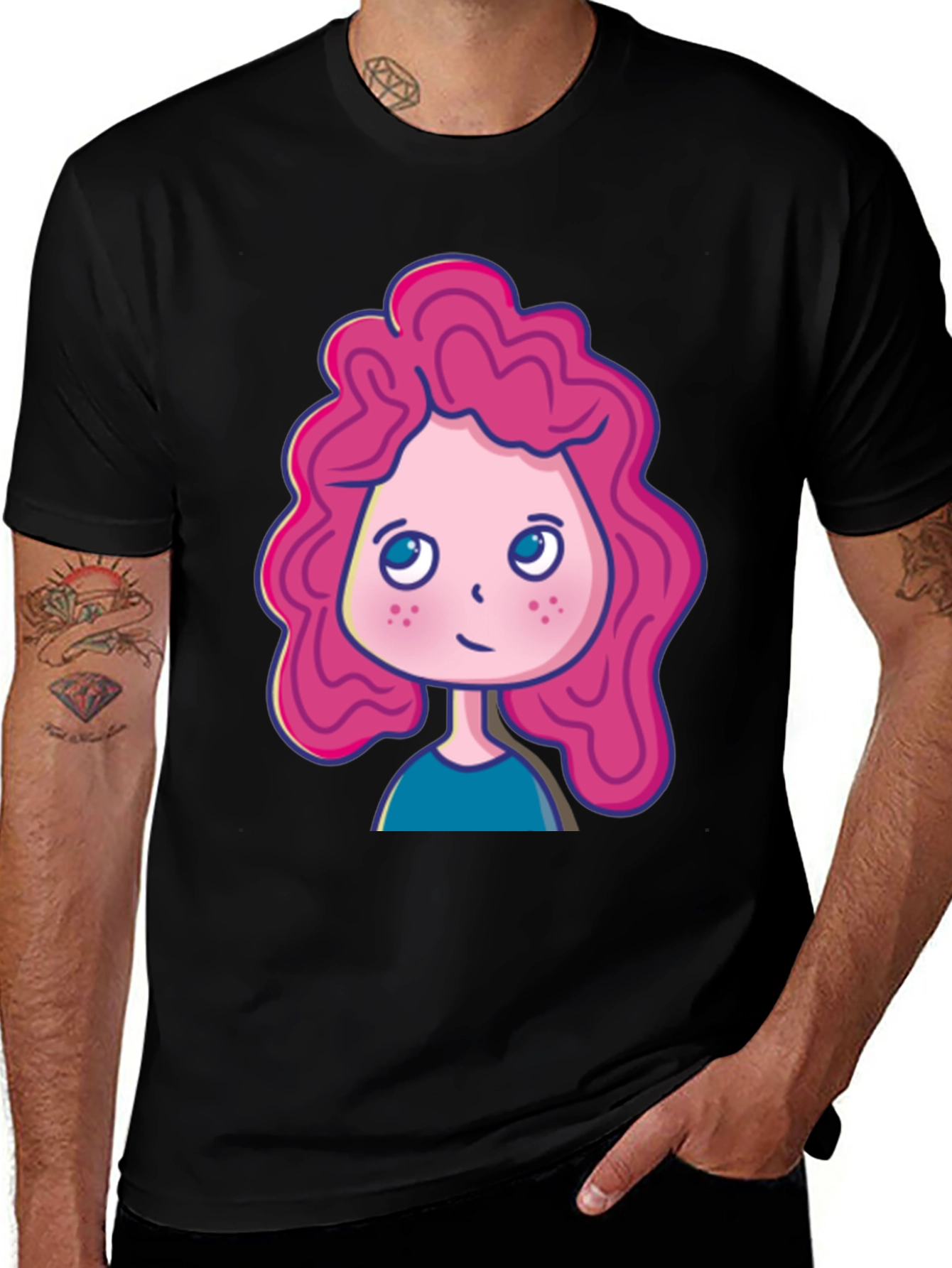 Variant 12 of Cartoon Girl Graphic Tee - Black