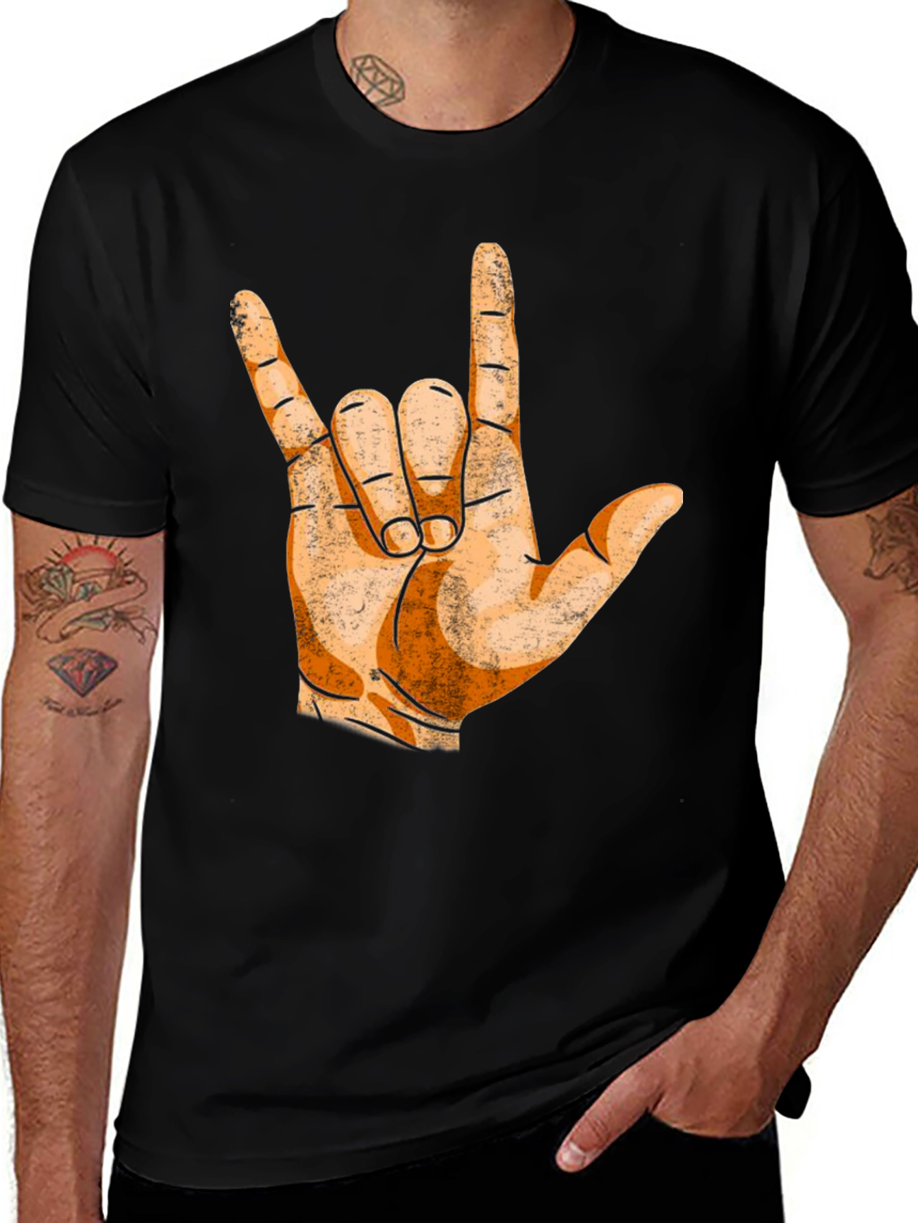 Variant 5 of I Love You Hand Sign T-Shirt - Black