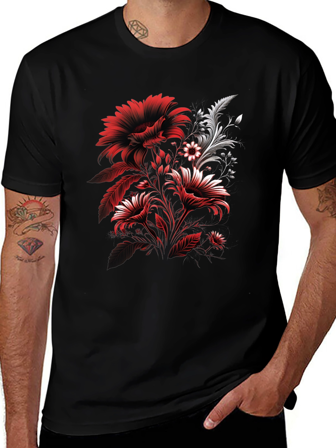 Floral Graphic T-Shirt: Red & White Flower Design
