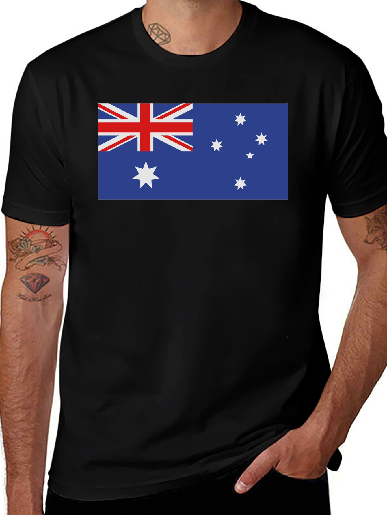 Australia Flag Graphic Tee - Black Cotton Shirt