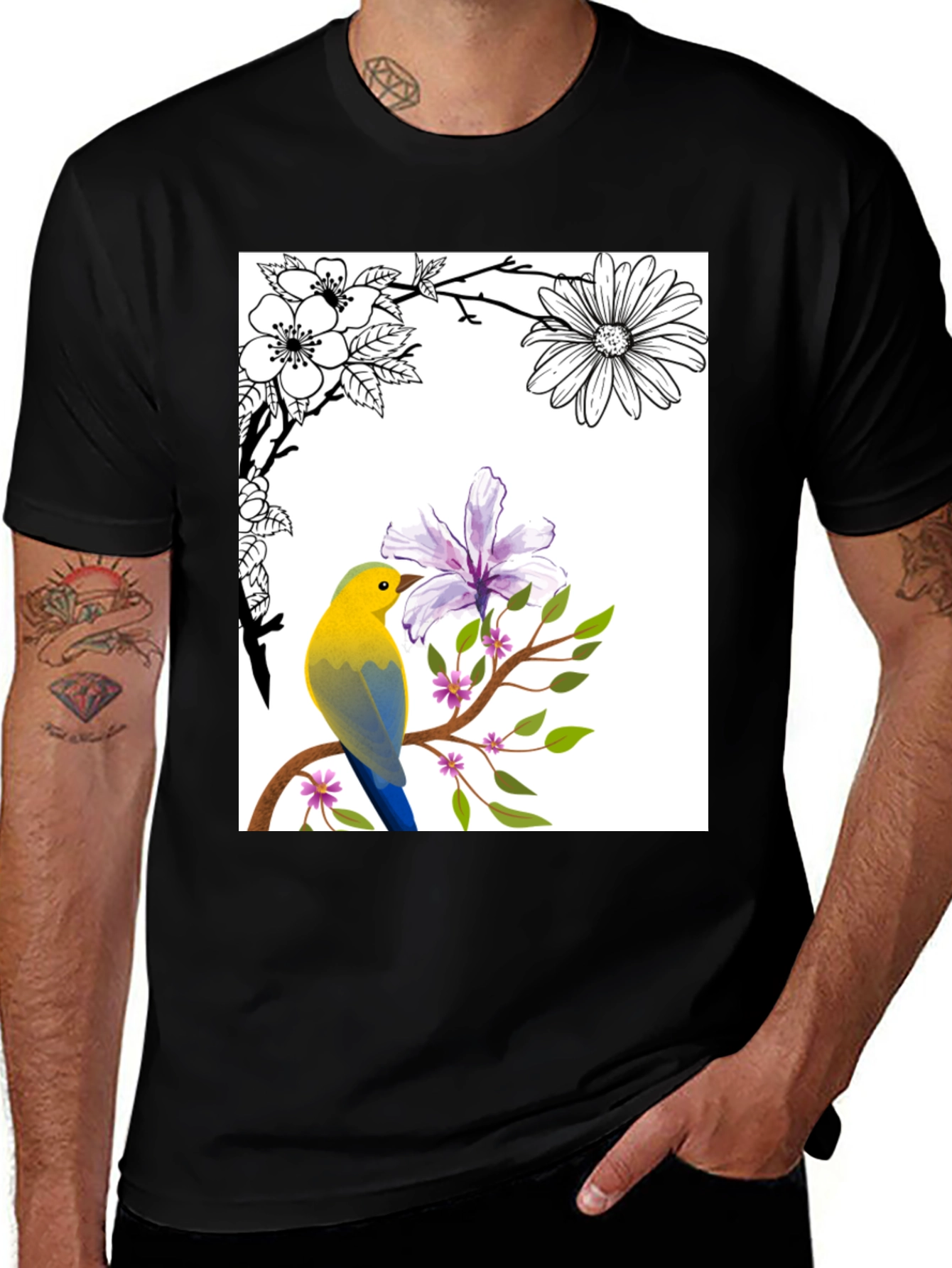 Variant 3 of Floral Bird T-Shirt - Stylish Nature Graphic Tee