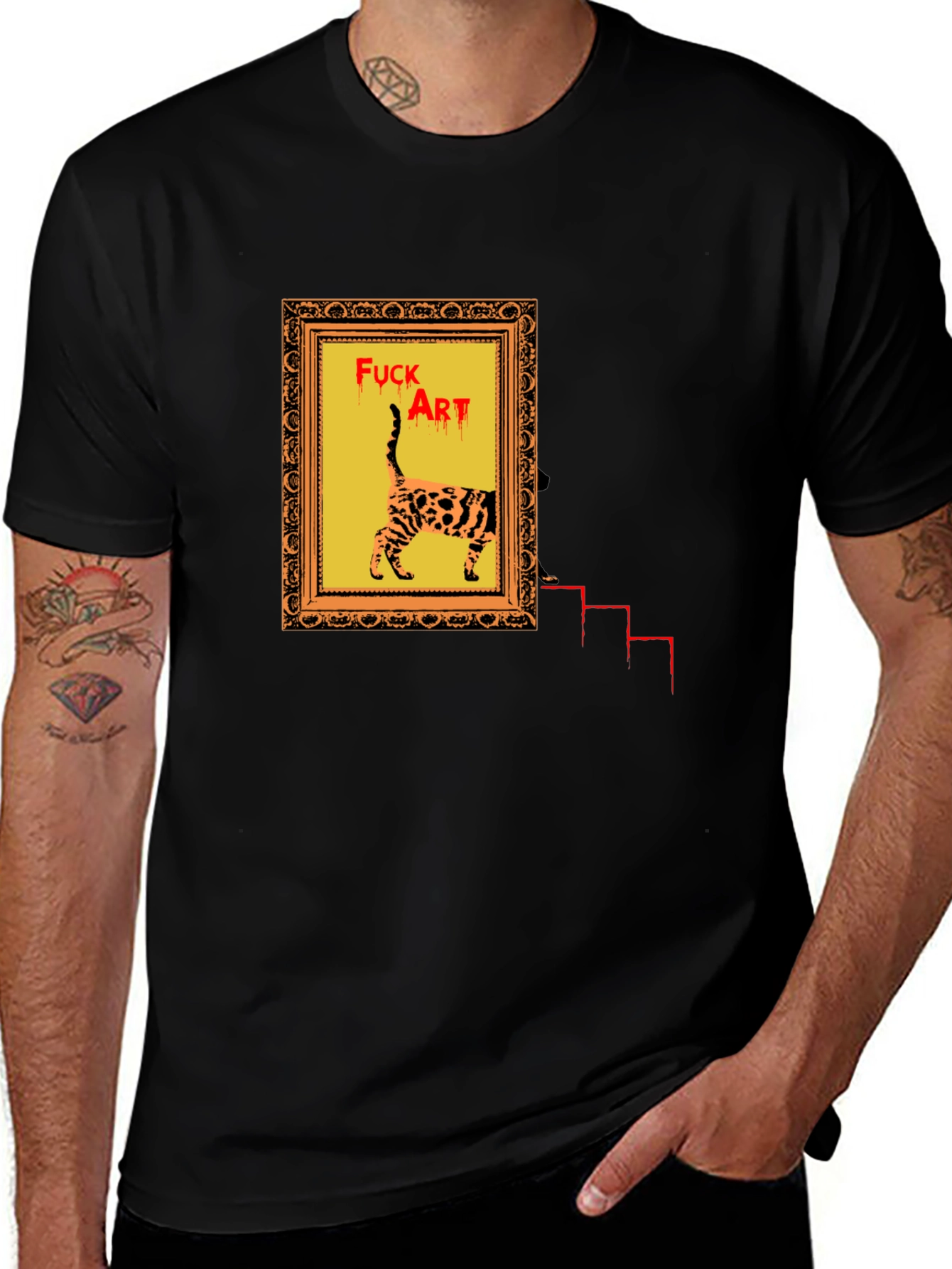 Variant 8 of Edgy Cat Art T-Shirt - Unisex Black Tee