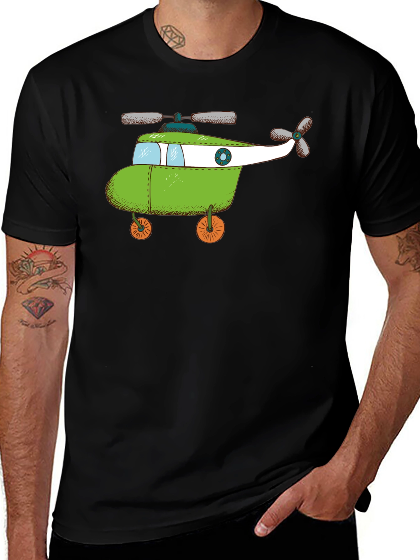 Variant 8 of Whimsical Helicopter Graphic Tee - Black