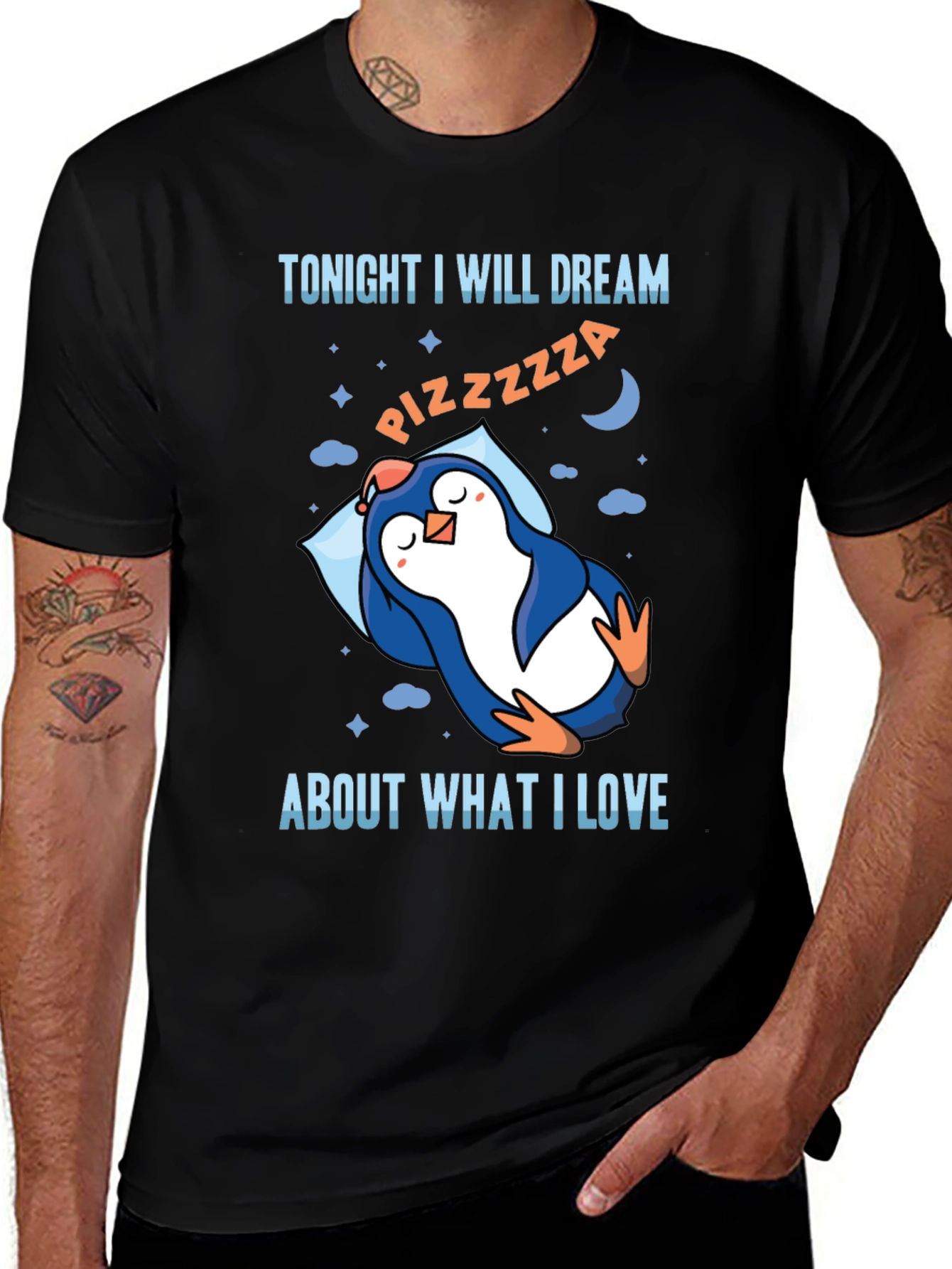 Variant 17 of Pizza Dream Penguin T-Shirt -  Comfortable Crew Neck Tee
