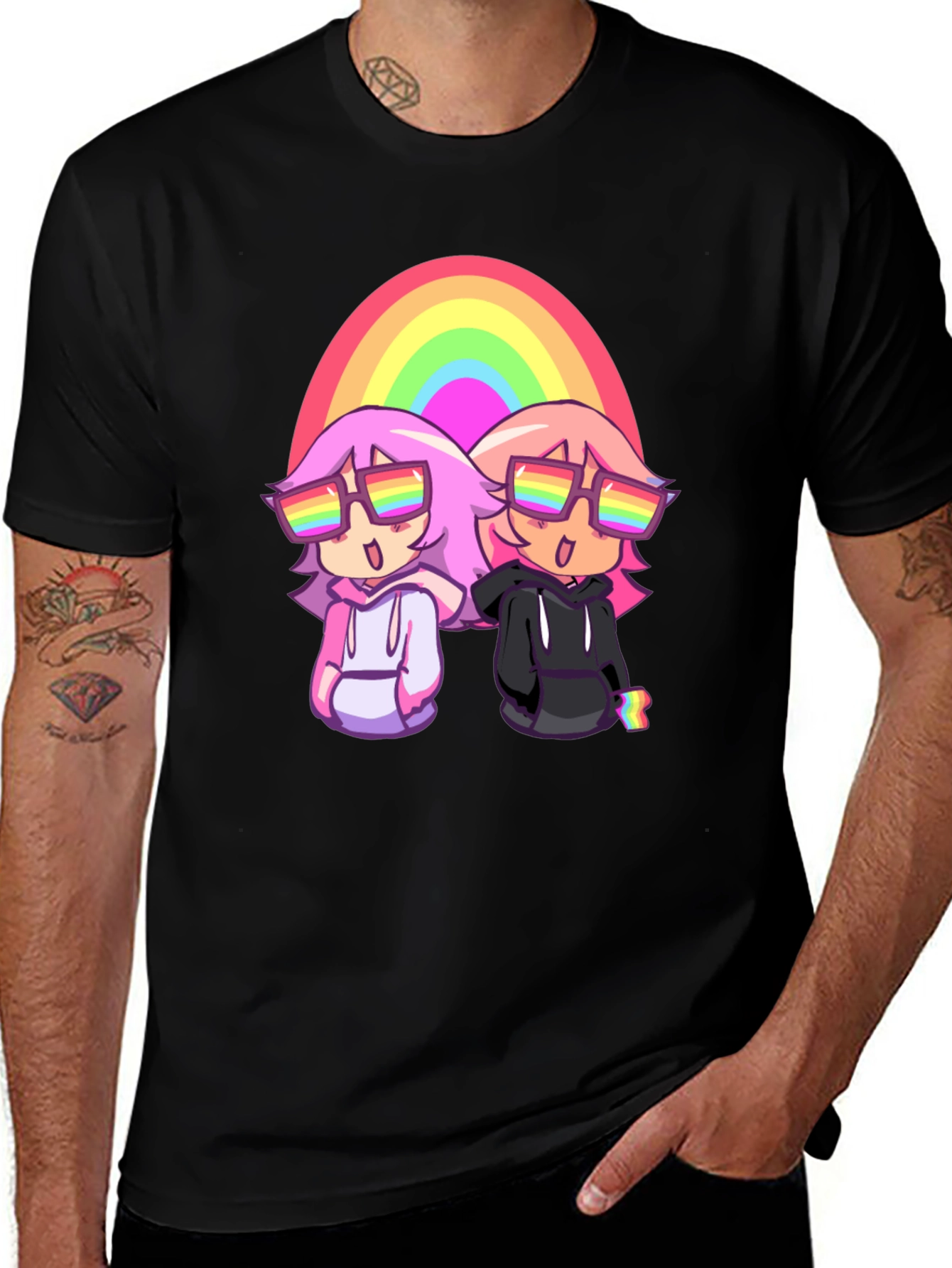 Variant 6 of Rainbow Anime Graphic Tee - Black Cotton T-Shirt