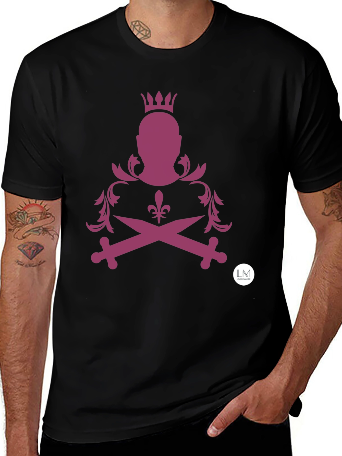 Variant 23 of Edgy Crowned Swords T-Shirt - Black