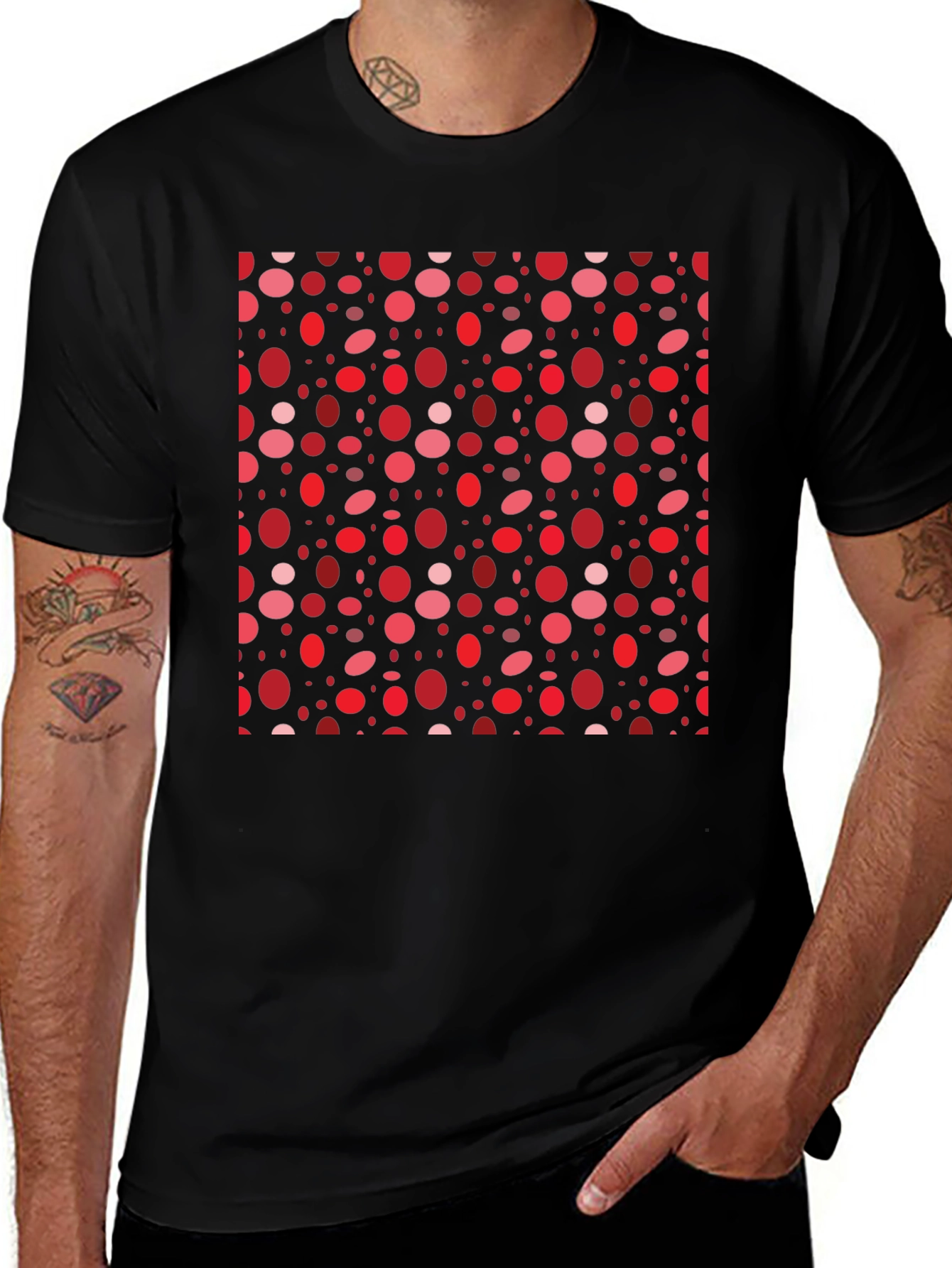 Variant 9 of Red Polka Dot Pattern Black T-Shirt