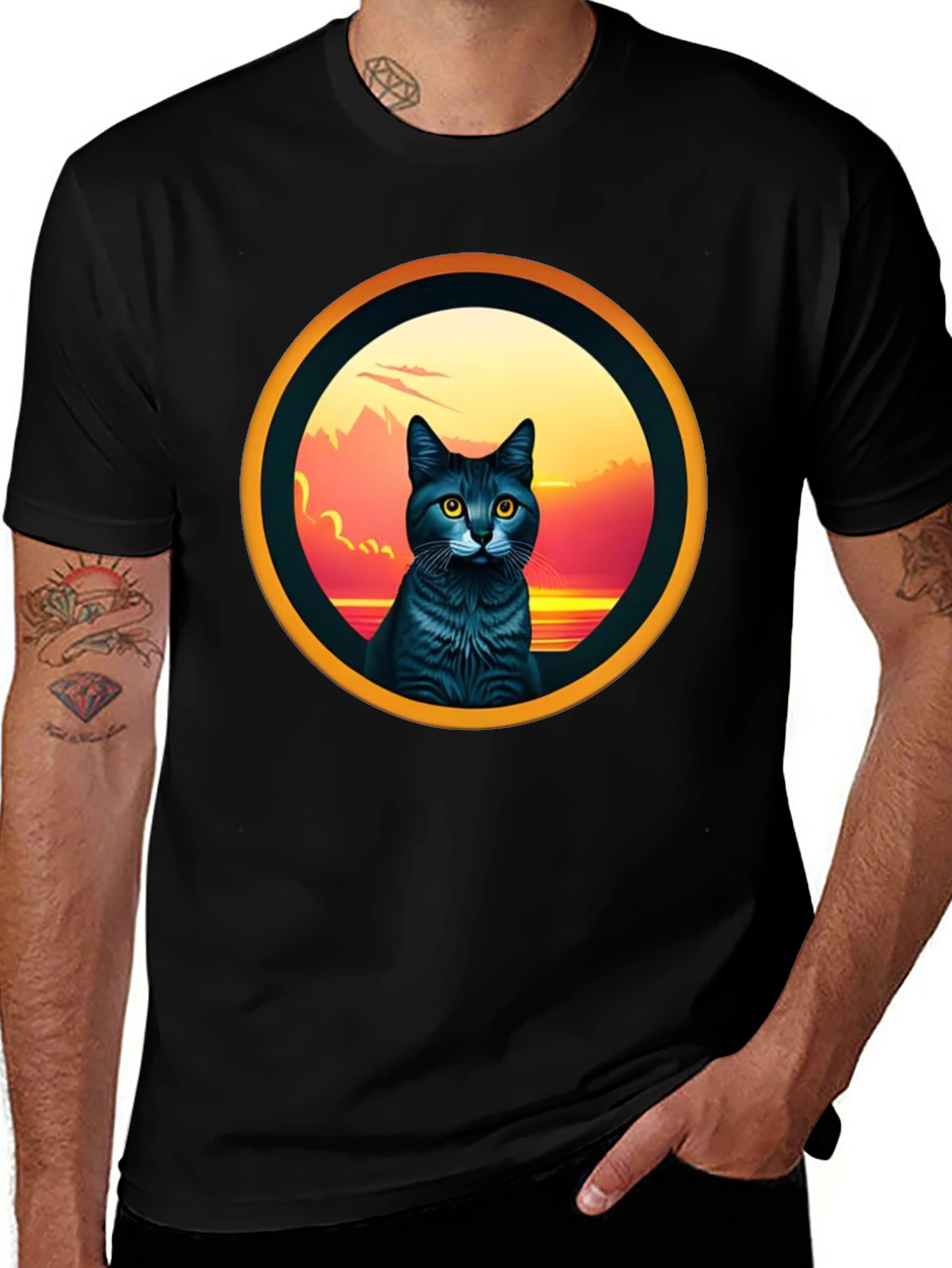 Variant 18 of Sunset Cat T-Shirt - Cool Graphic Tee