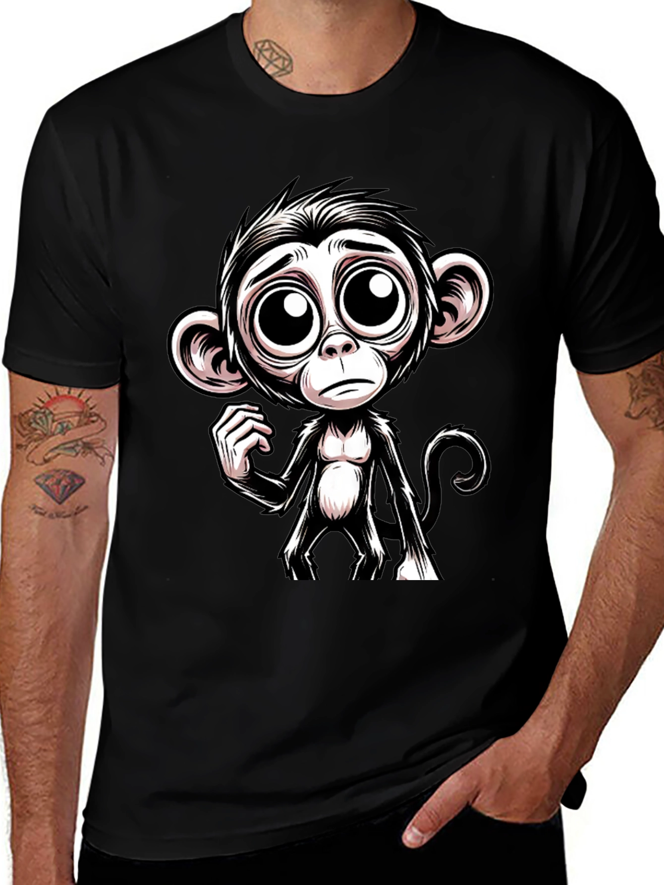 Variant 30 of Sad Monkey Graphic Tee - Black Cotton T-Shirt