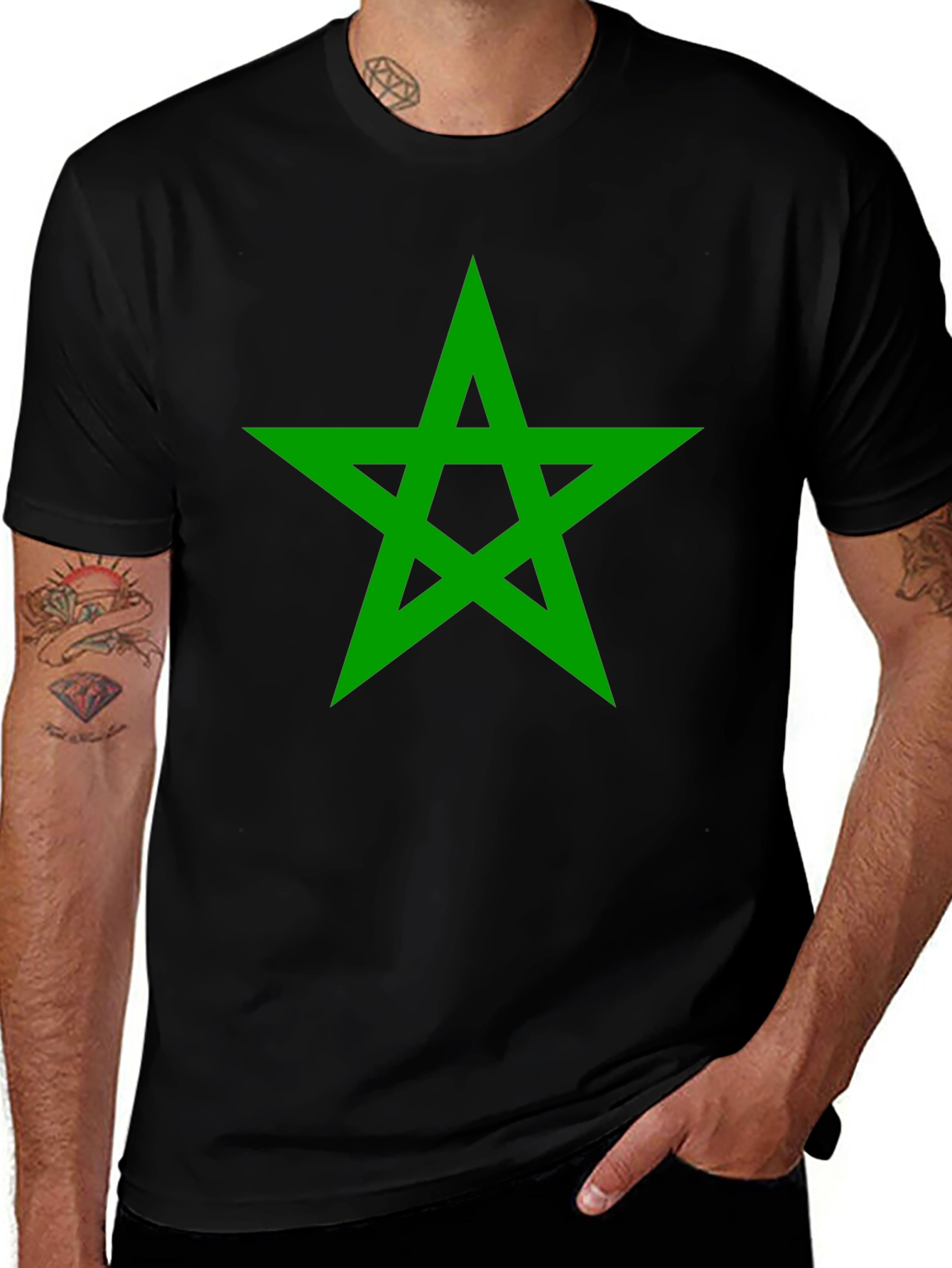 Variant 24 of Green Star Graphic Black T-Shirt