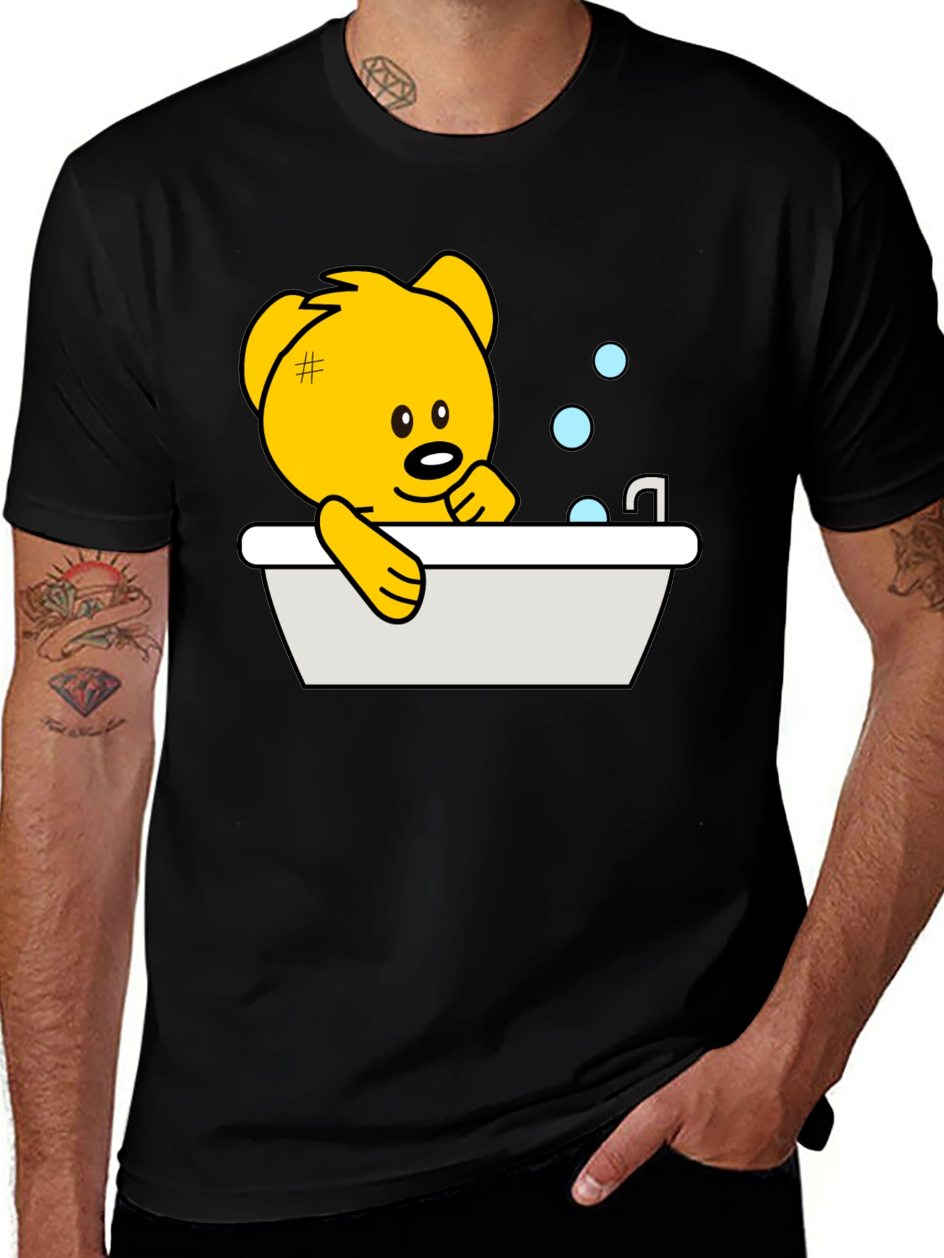 Variant 9 of Cute Teddy Bear Bathing T-Shirt - Black