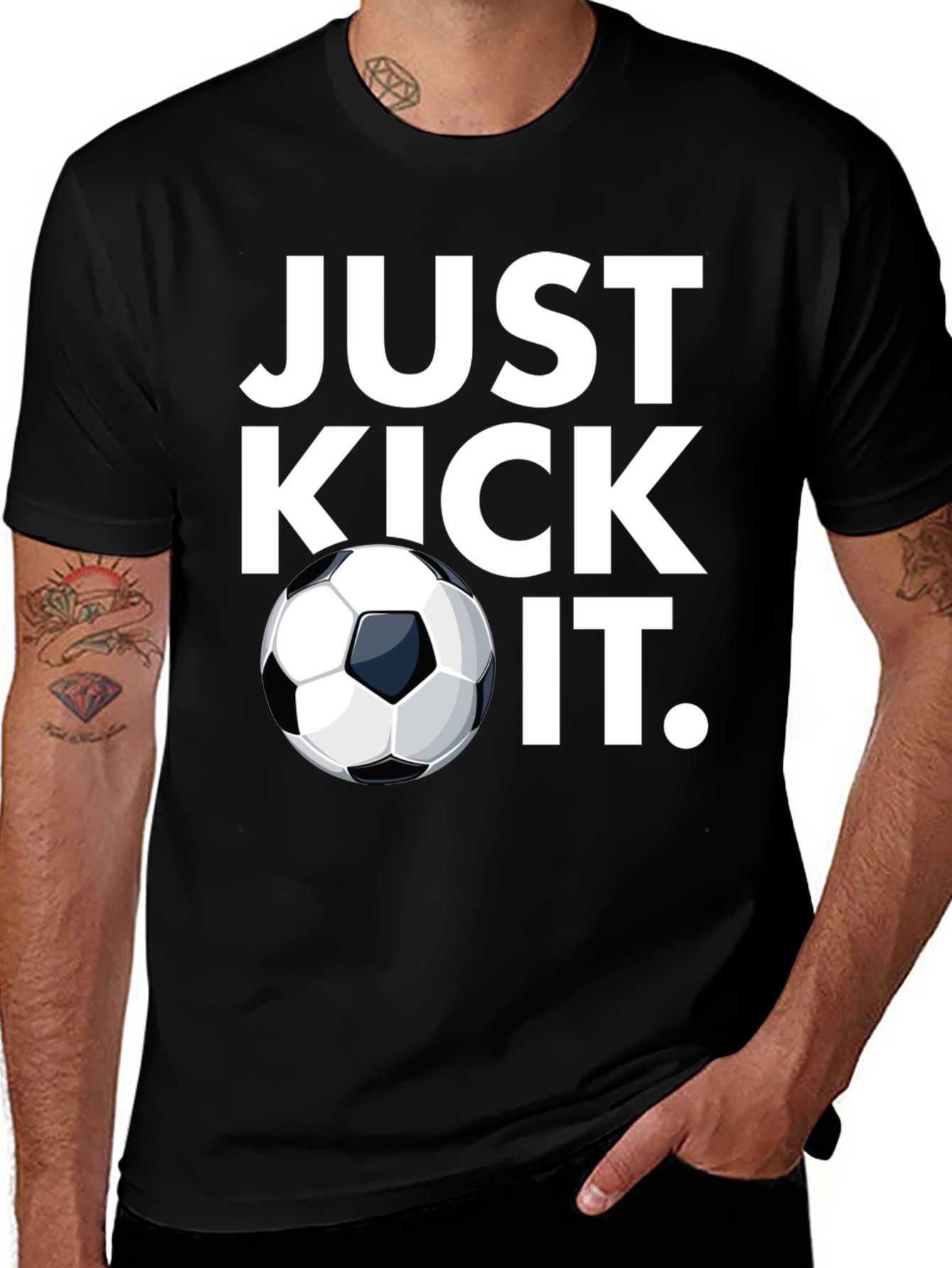 Variant 28 of Just Kick It Soccer T-Shirt - Black Graphic Tee