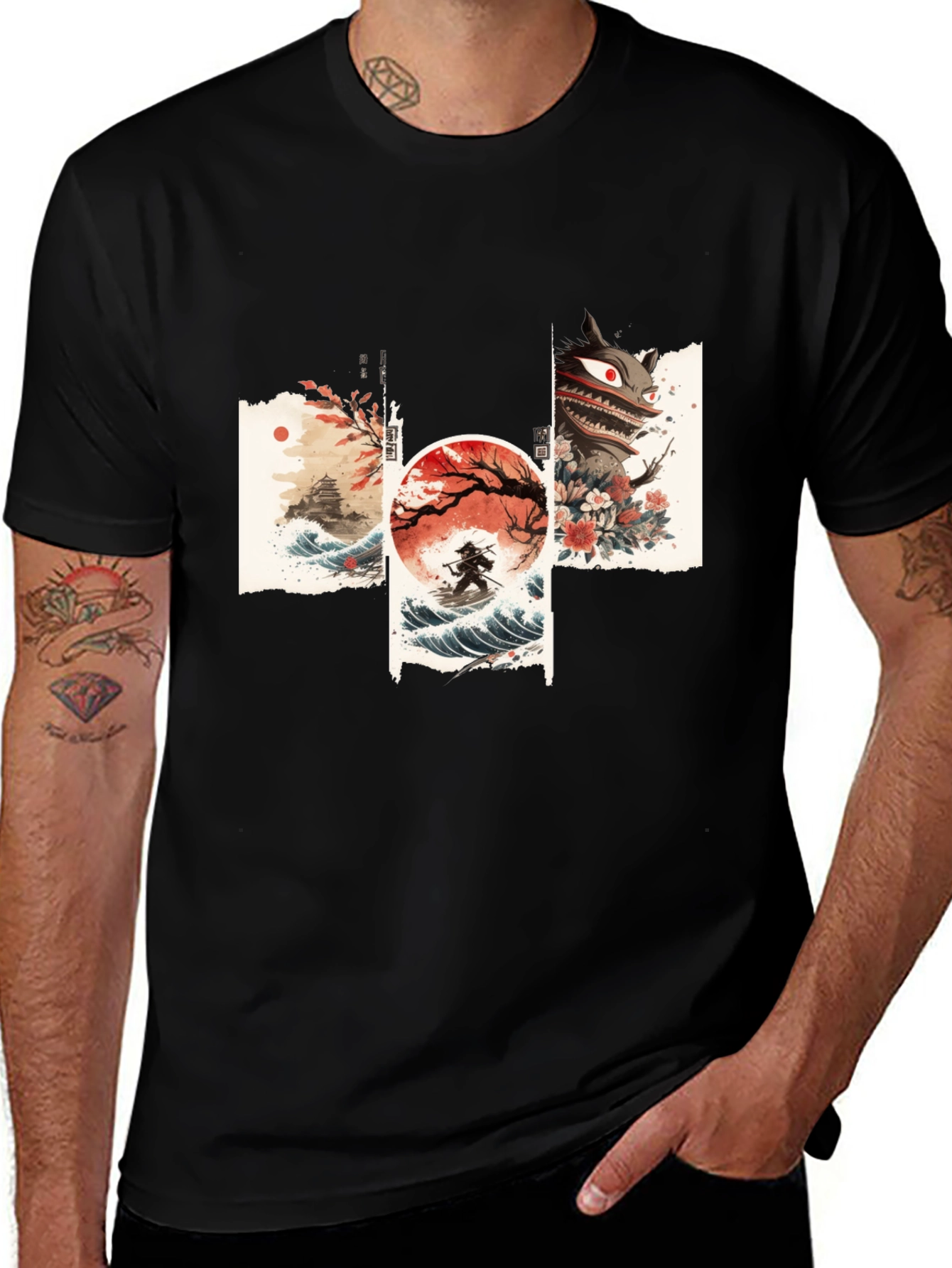 Japanese Art T-Shirt | Samurai, Wave, Monster
