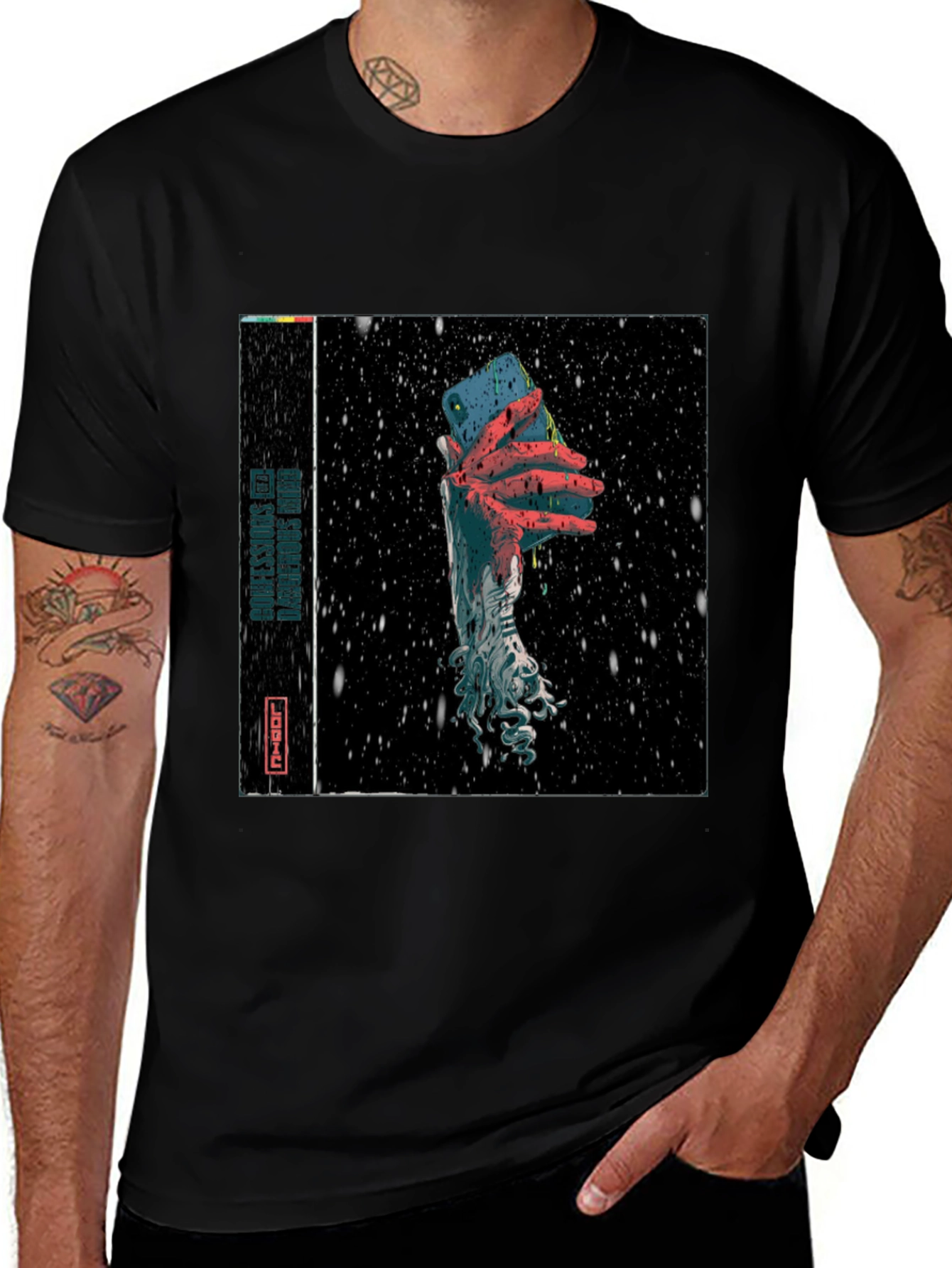 Black Surreal Phone Graphic T-Shirt main image