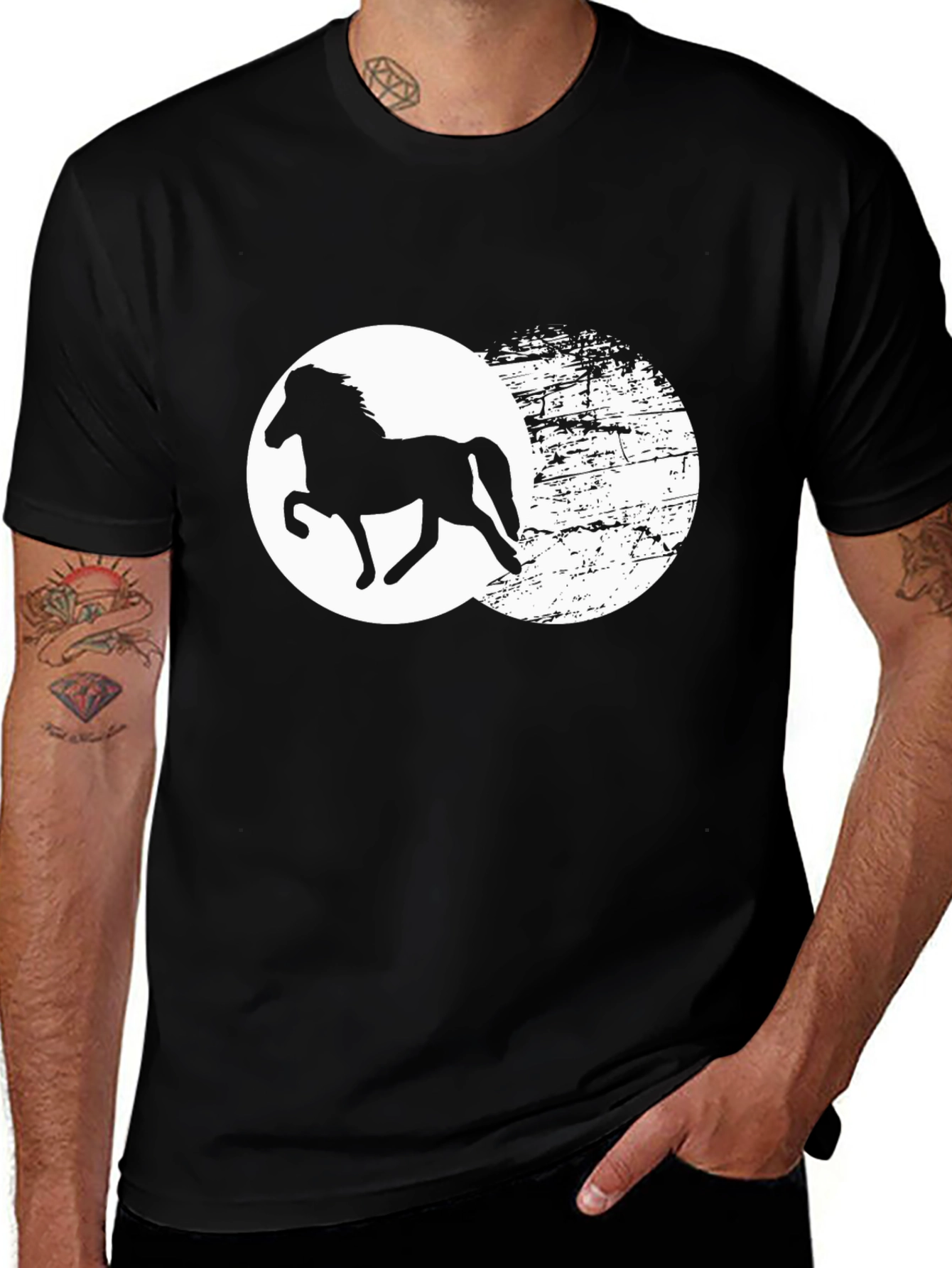 Variant 30 of Black Horse Graphic Tee - Stylish Men's T-Shirt
