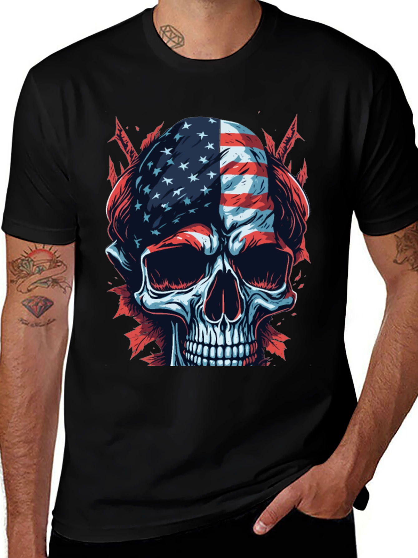 Variant 28 of American Flag Skull Graphic T-Shirt